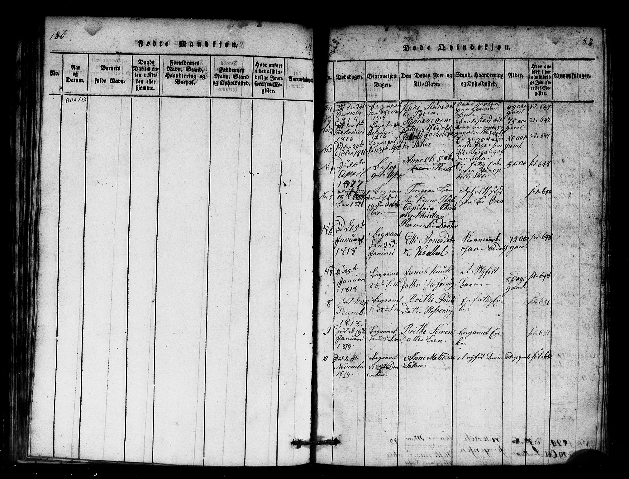 Innvik sokneprestembete, AV/SAB-A-80501: Parish register (copy) no. B 1, 1815-1820, p. 186-187