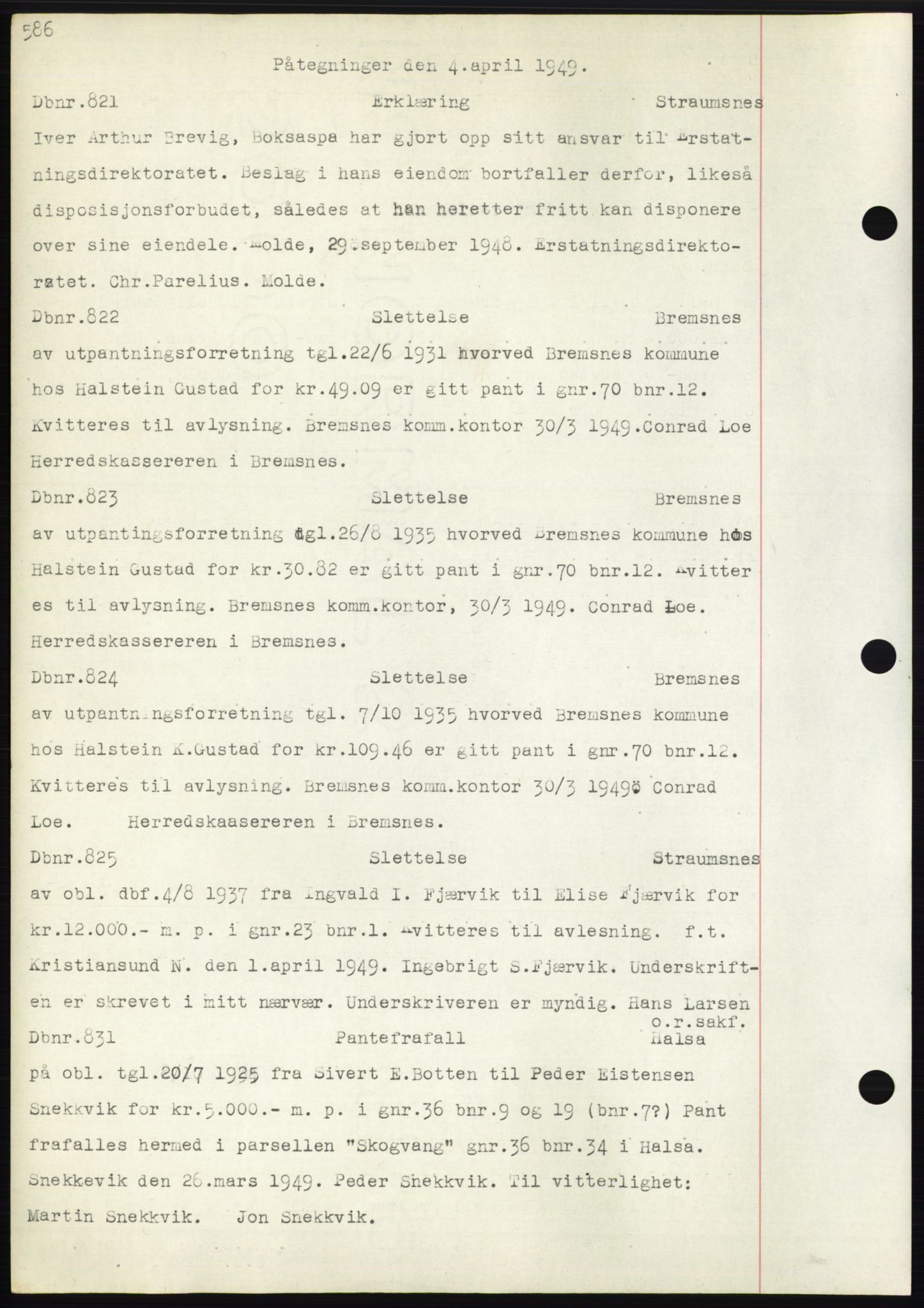 Nordmøre sorenskriveri, AV/SAT-A-4132/1/2/2Ca: Mortgage book no. C82b, 1946-1951, Diary no: : 821/1949