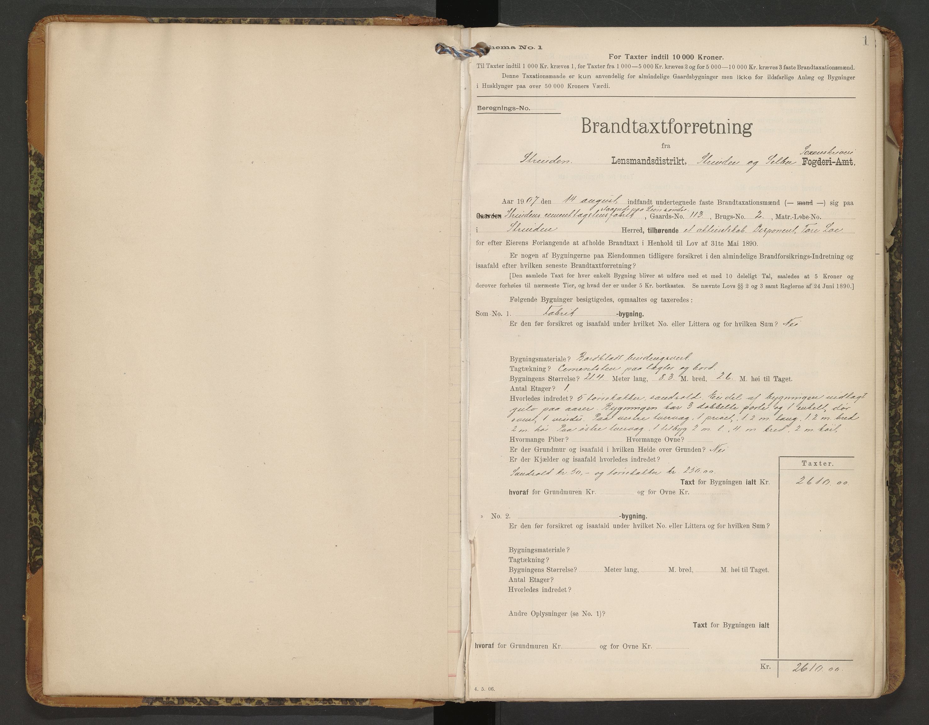 Norges Brannkasse Strinda, AV/SAT-A-5516/Fb/L0004: Branntakstprotokoll, 1907-1913