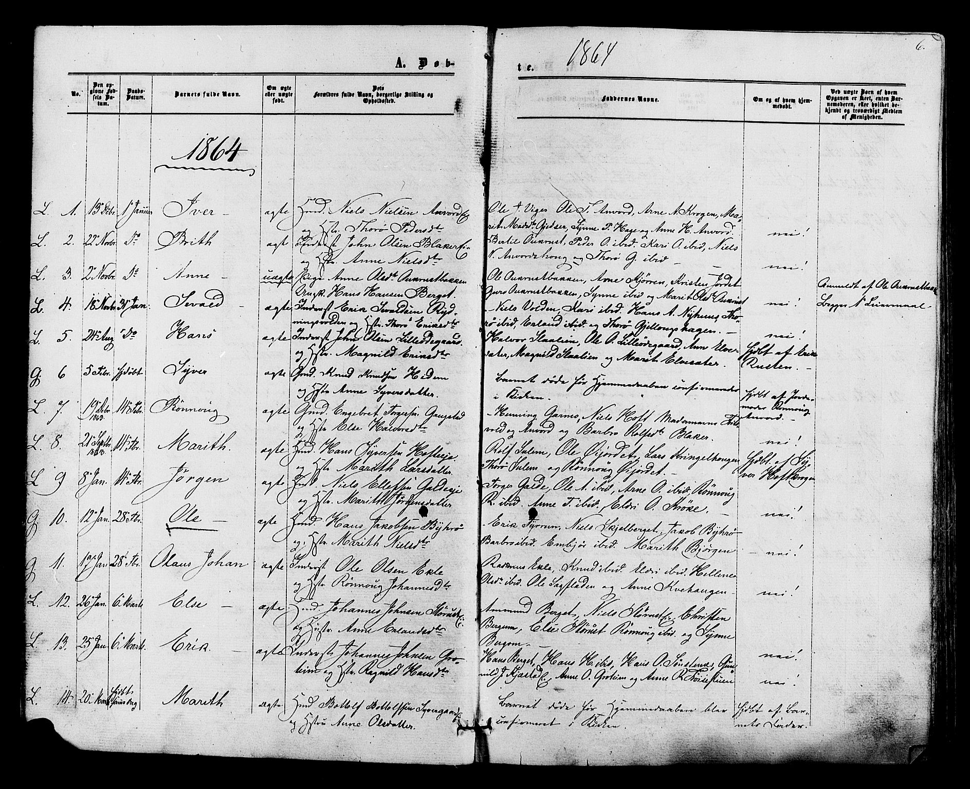 Lom prestekontor, SAH/PREST-070/K/L0007: Parish register (official) no. 7, 1863-1884, p. 6