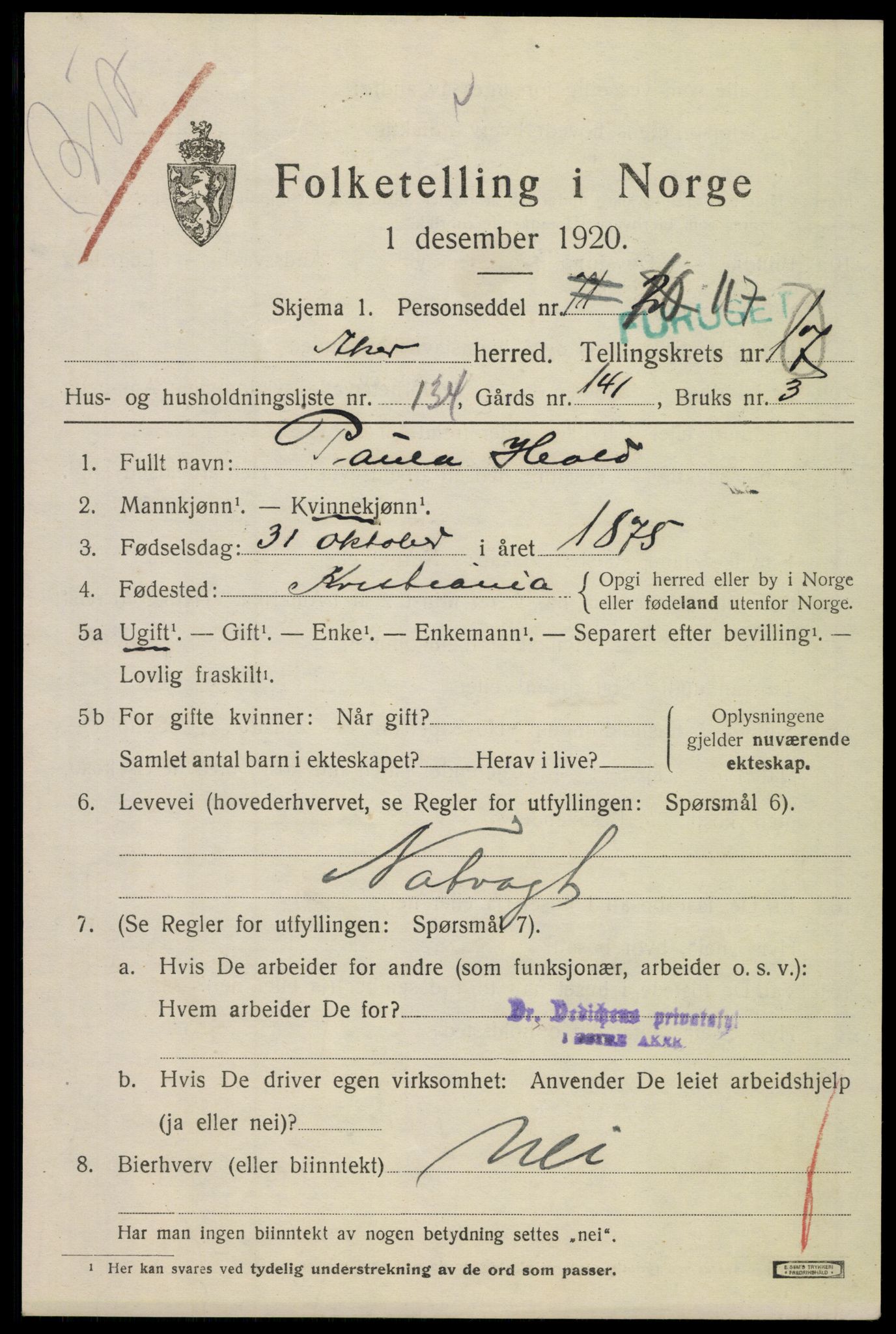 SAO, 1920 census for Aker, 1920, p. 105782