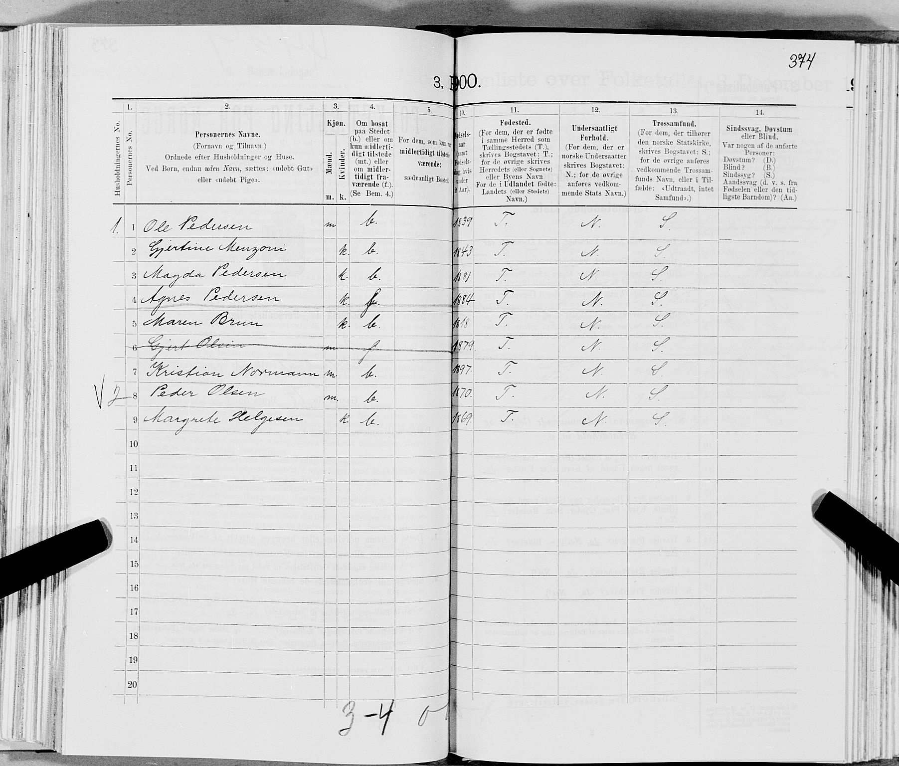 SAT, 1900 census for Gildeskål, 1900, p. 1357