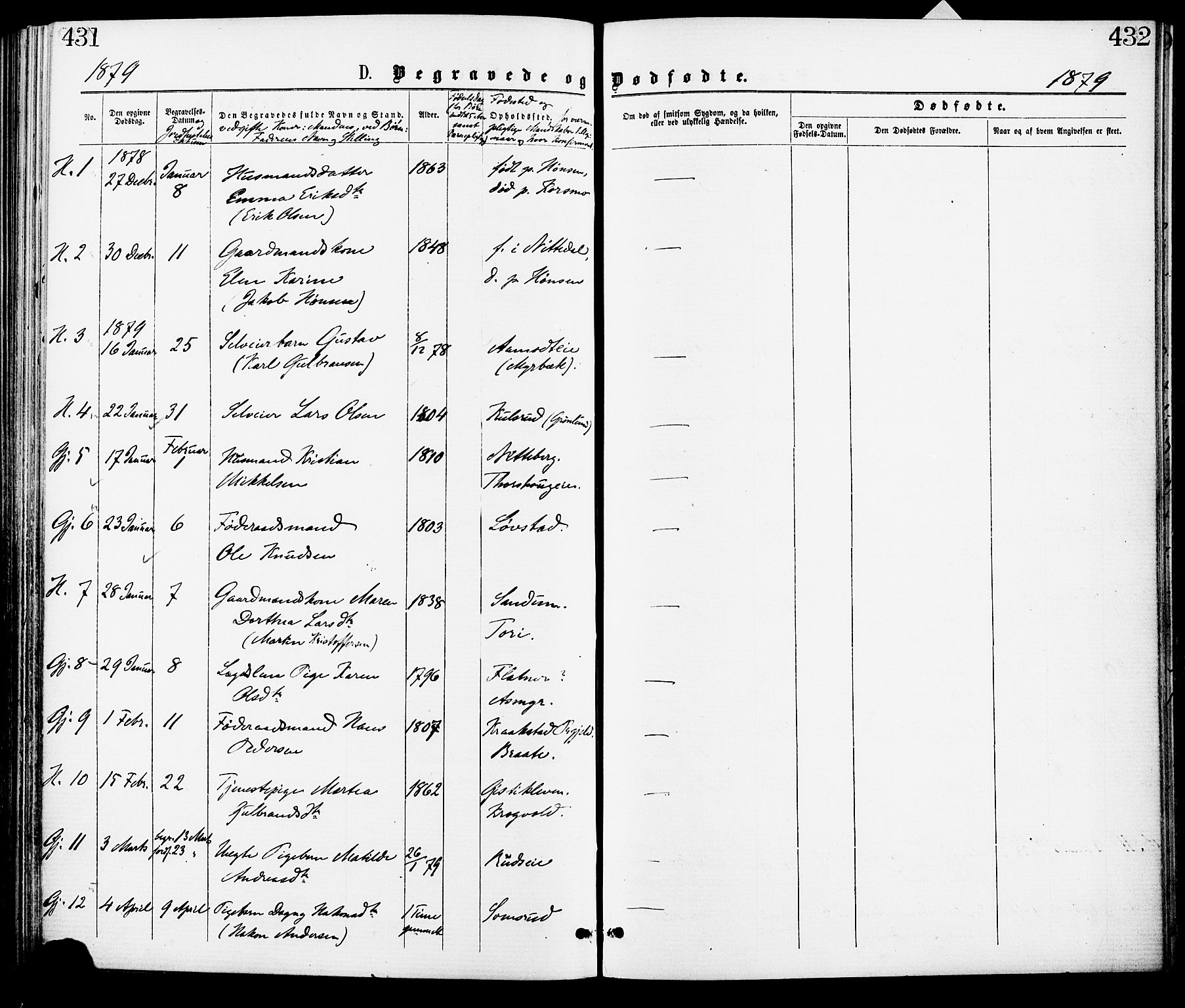 Gjerdrum prestekontor Kirkebøker, SAO/A-10412b/F/Fa/L0008: Parish register (official) no. I 8, 1867-1880, p. 431-432