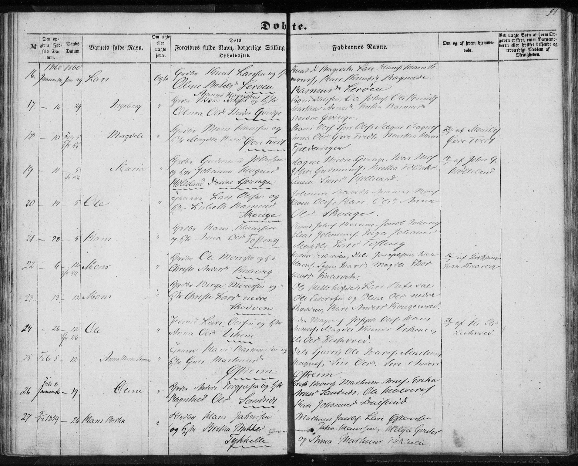 Lindås Sokneprestembete, AV/SAB-A-76701/H/Haa/Haaa/L0011: Parish register (official) no. A 11, 1854-1869, p. 91