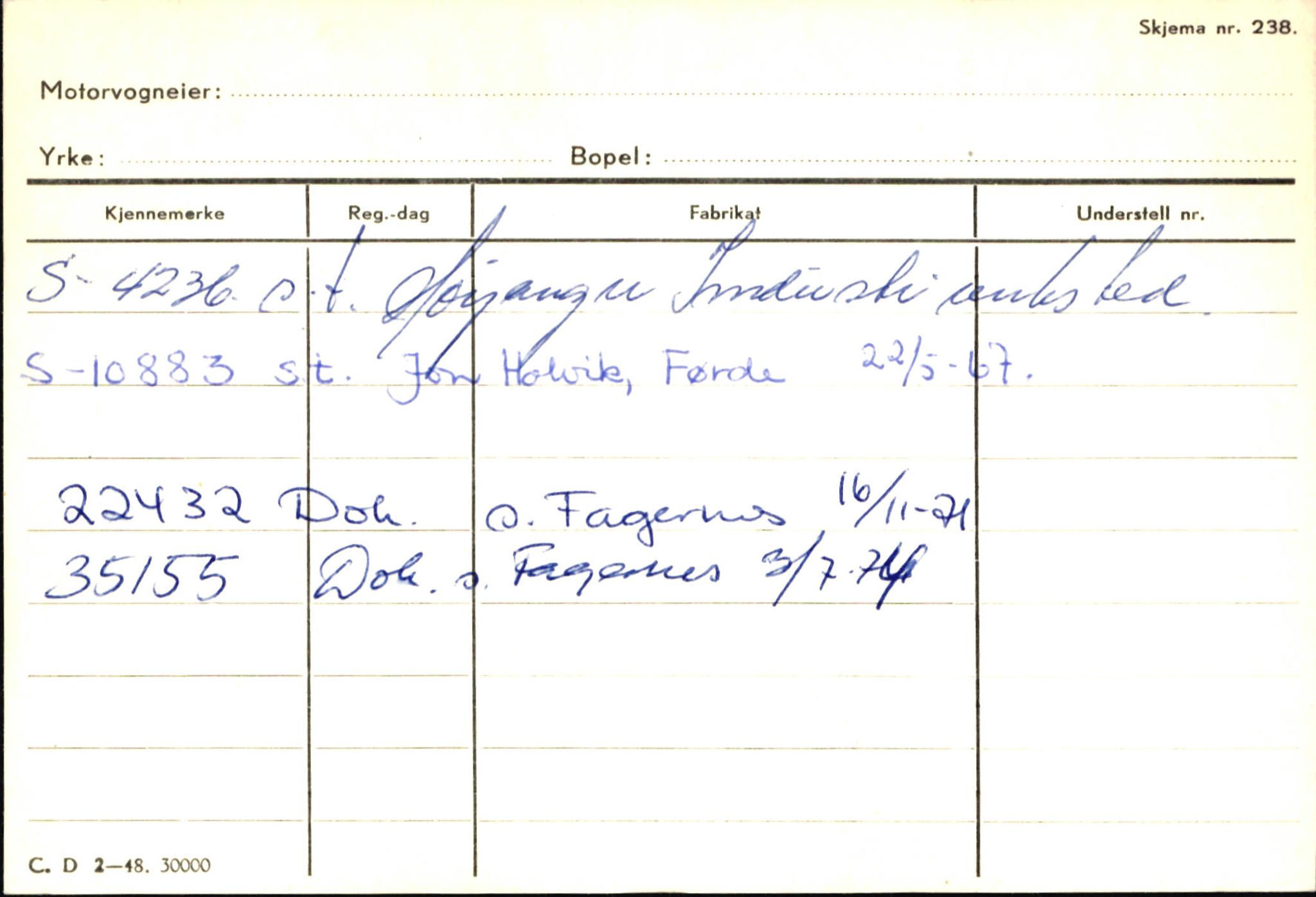 Statens vegvesen, Sogn og Fjordane vegkontor, AV/SAB-A-5301/4/F/L0145: Registerkort Vågsøy S-Å. Årdal I-P, 1945-1975, p. 2315