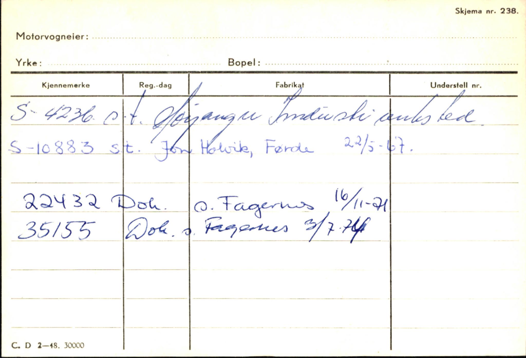 Statens vegvesen, Sogn og Fjordane vegkontor, SAB/A-5301/4/F/L0145: Registerkort Vågsøy S-Å. Årdal I-P, 1945-1975, p. 2315