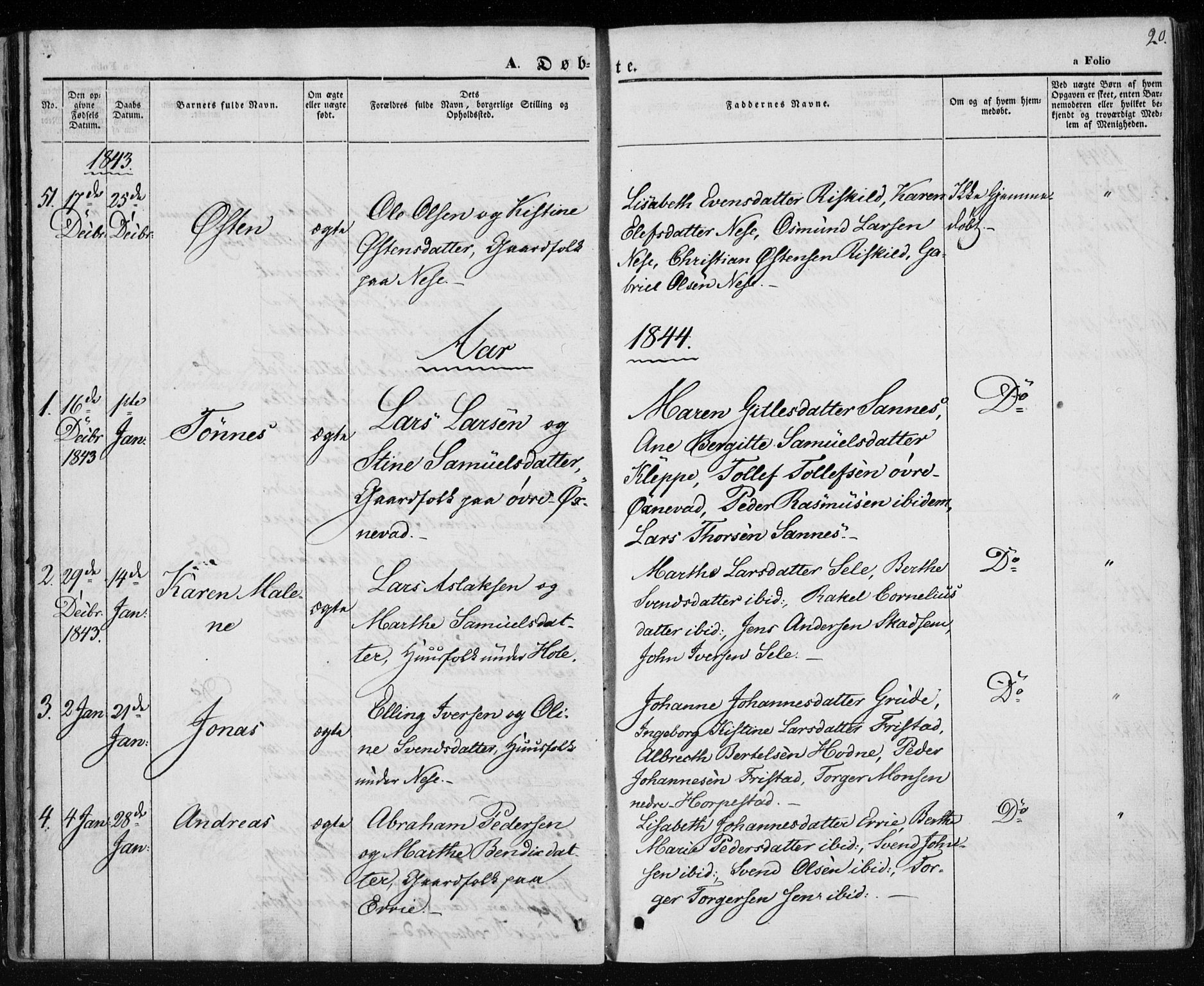 Klepp sokneprestkontor, SAST/A-101803/001/3/30BA/L0004: Parish register (official) no. A 4, 1842-1852, p. 20