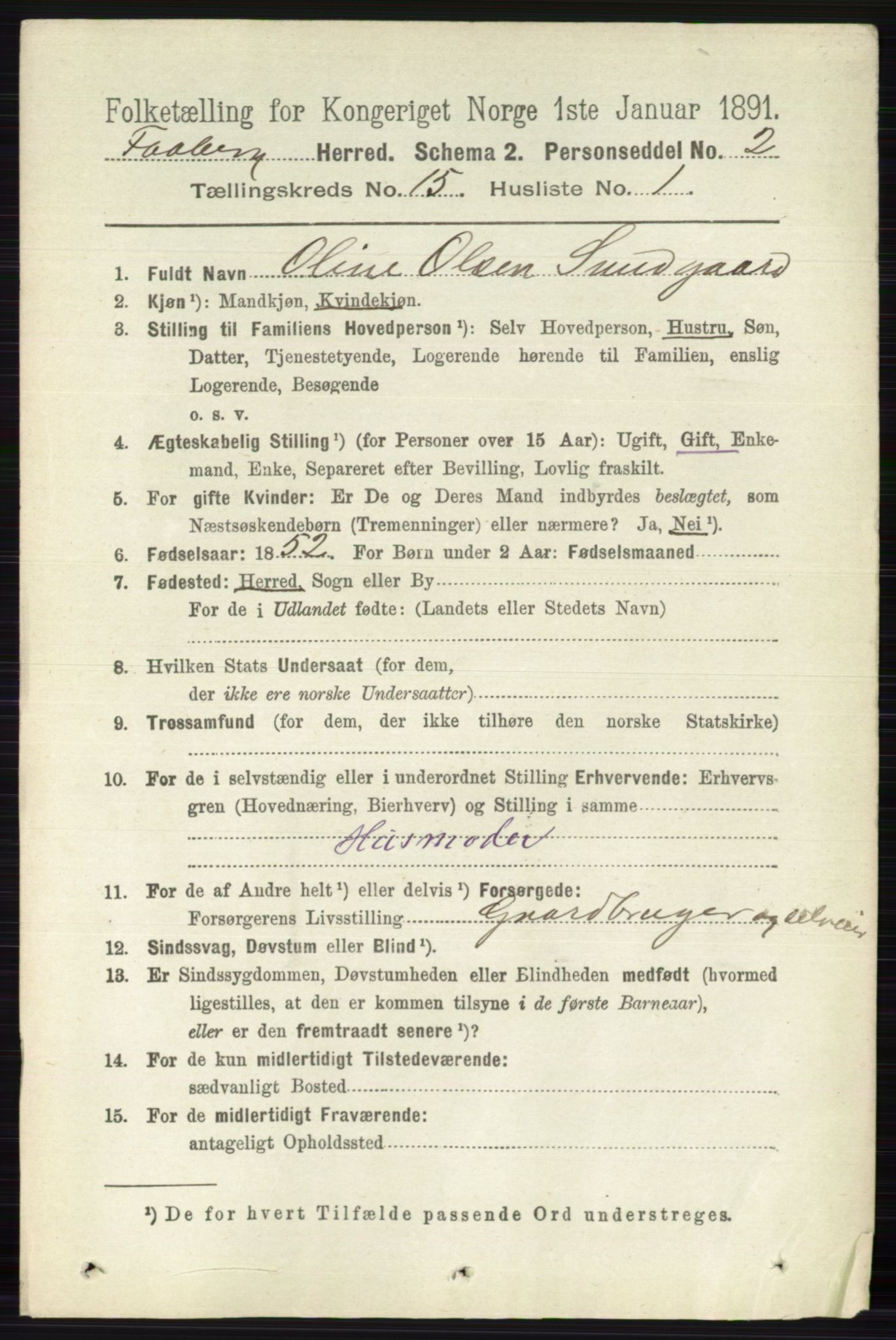 RA, 1891 census for 0524 Fåberg, 1891, p. 5909