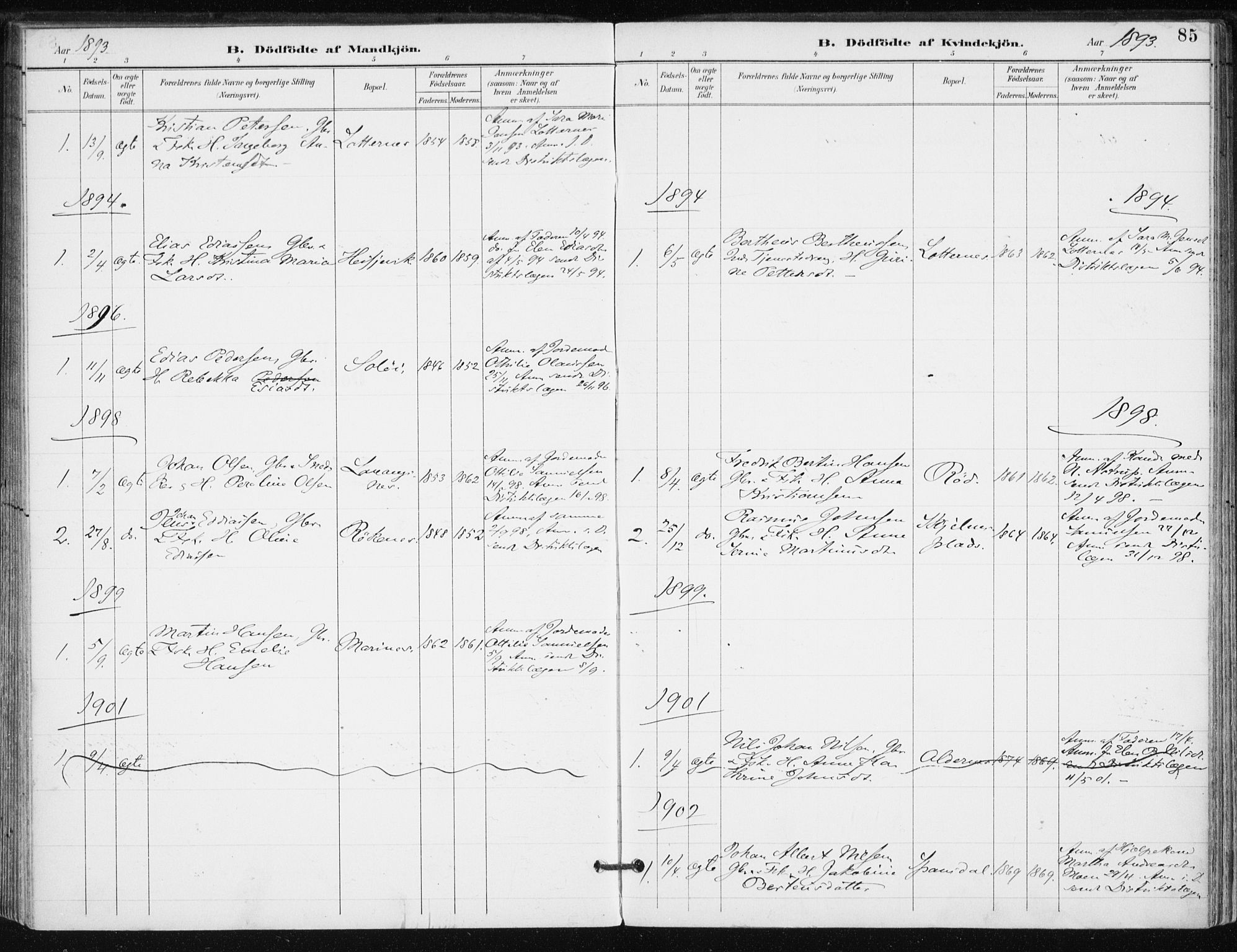 Salangen sokneprestembete, AV/SATØ-S-1324/H/Ha/L0001kirke: Parish register (official) no. 1, 1893-1911, p. 85