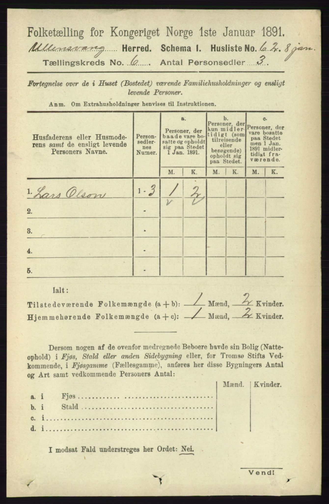 RA, 1891 census for 1230 Ullensvang, 1891, p. 1906