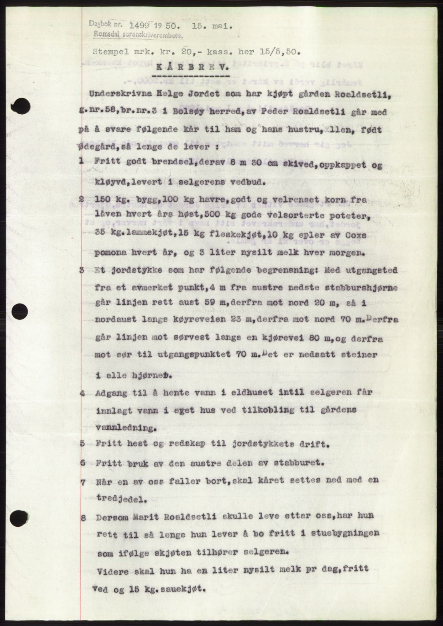 Romsdal sorenskriveri, AV/SAT-A-4149/1/2/2C: Mortgage book no. B5, 1949-1950, Diary no: : 1499/1950