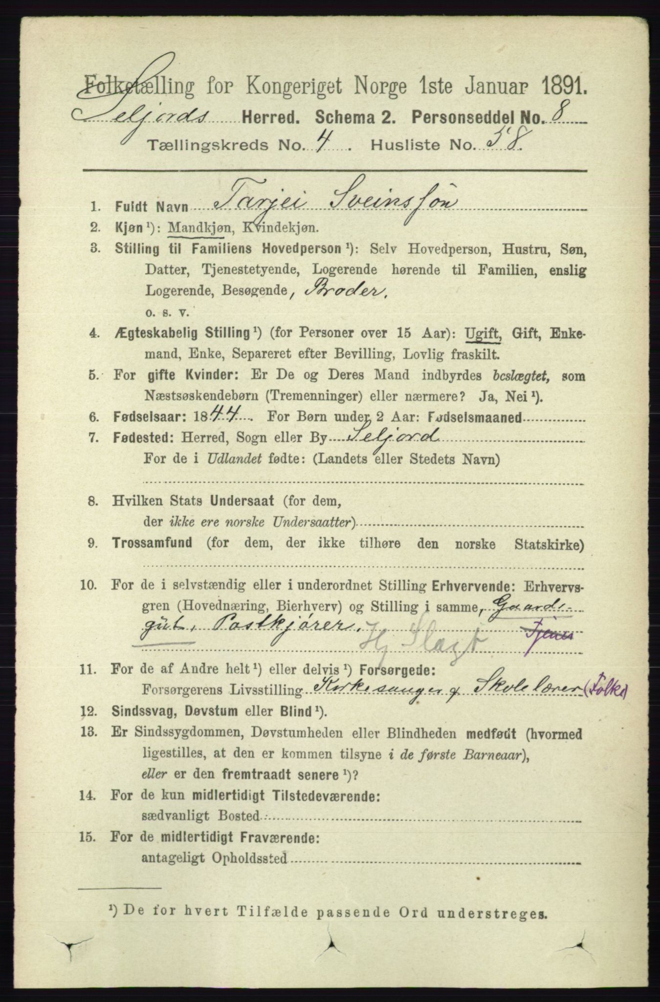 RA, 1891 census for 0828 Seljord, 1891, p. 1620