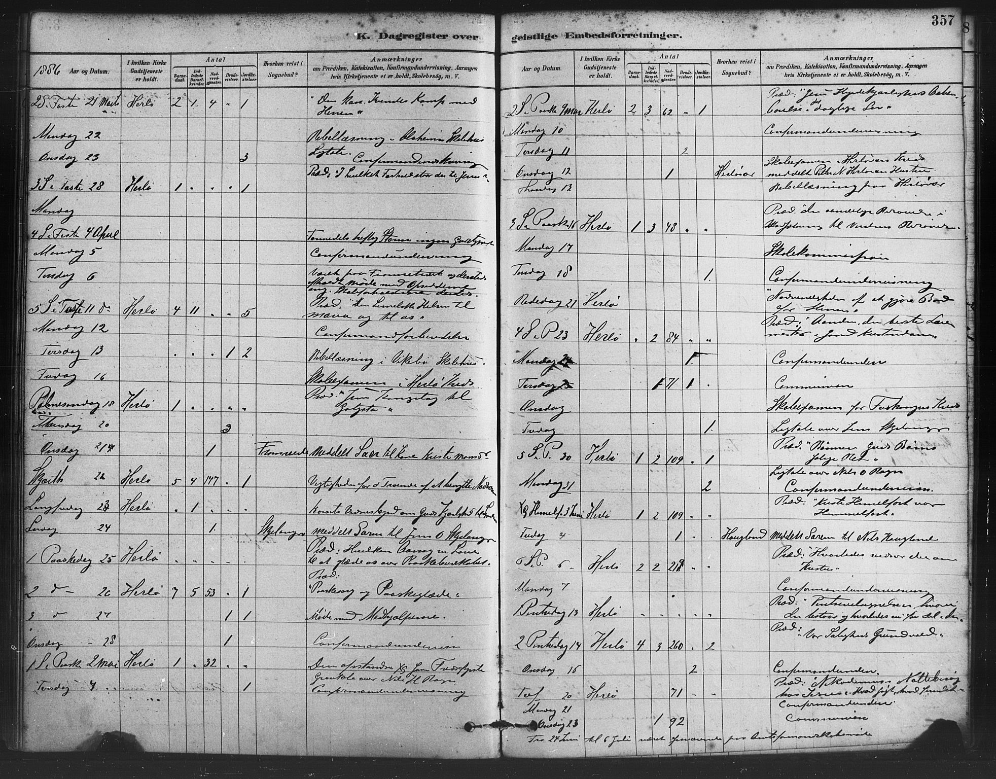 Herdla Sokneprestembete, AV/SAB-A-75701/H/Haa: Parish register (official) no. A 3, 1878-1890, p. 357