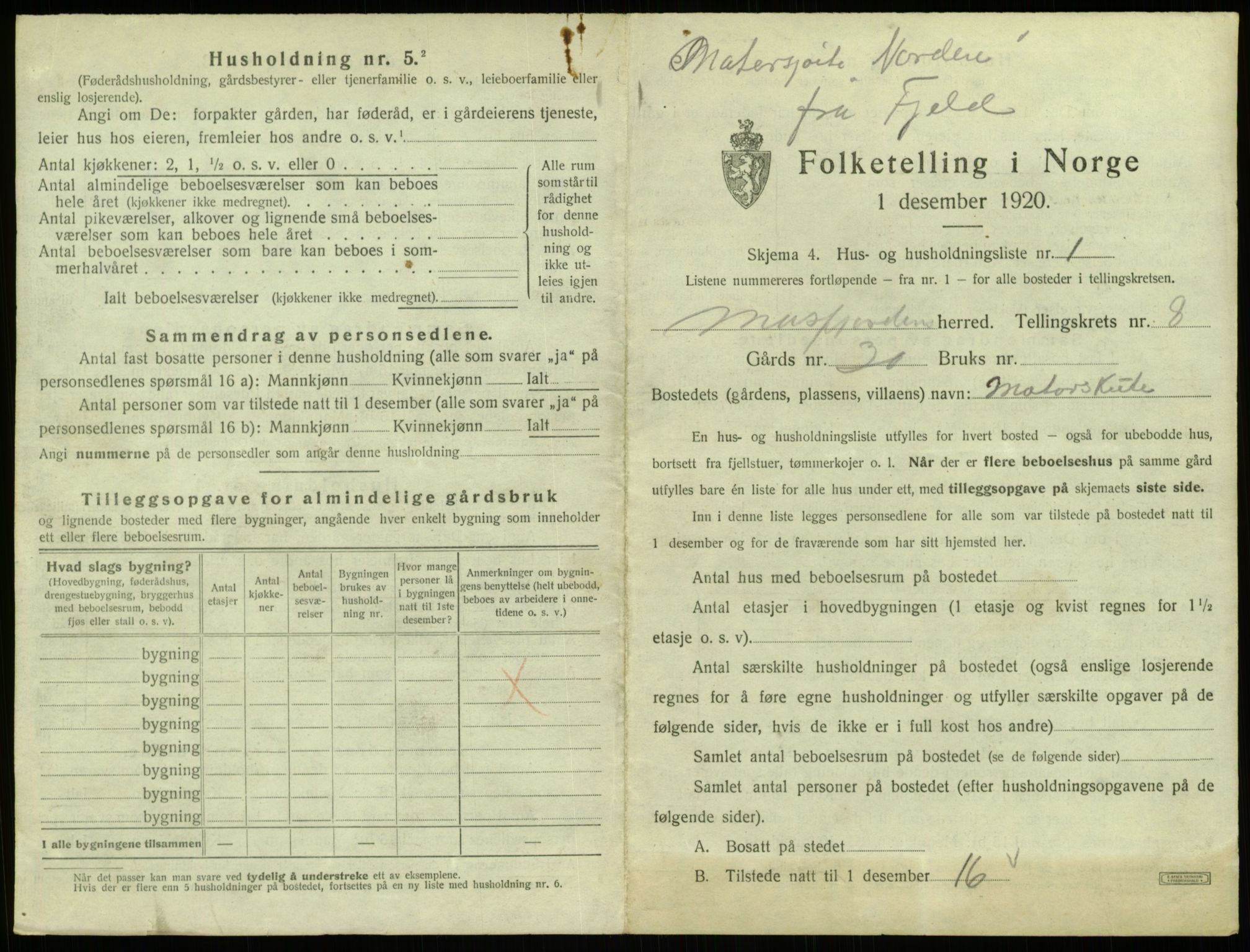 SAB, 1920 census for Masfjorden, 1920, p. 381