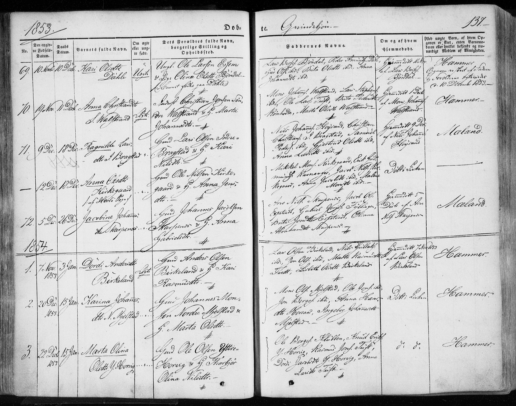 Hamre sokneprestembete, AV/SAB-A-75501/H/Ha/Haa/Haaa/L0013: Parish register (official) no. A 13, 1846-1857, p. 137