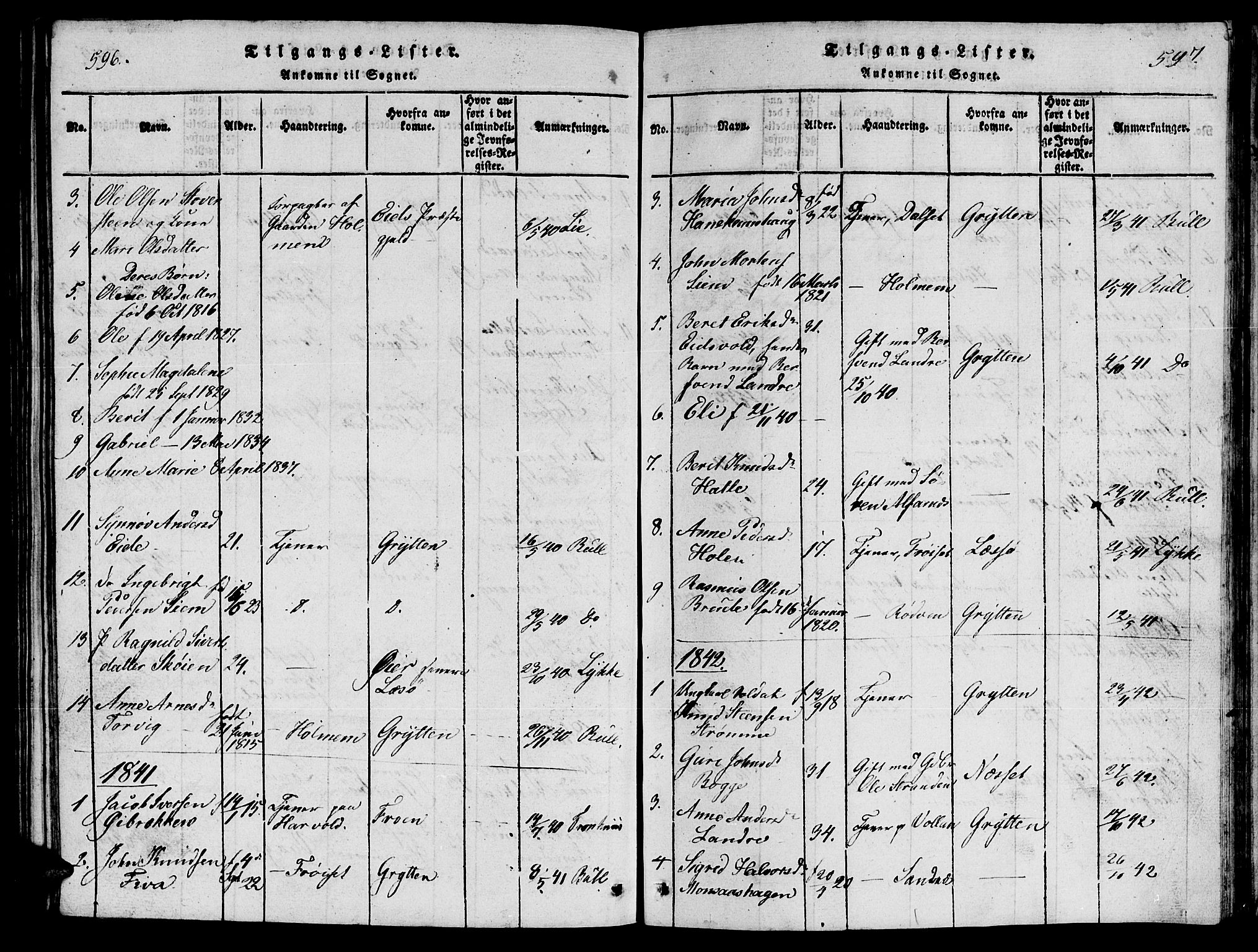 Ministerialprotokoller, klokkerbøker og fødselsregistre - Møre og Romsdal, AV/SAT-A-1454/548/L0613: Parish register (copy) no. 548C01, 1818-1846, p. 596-597