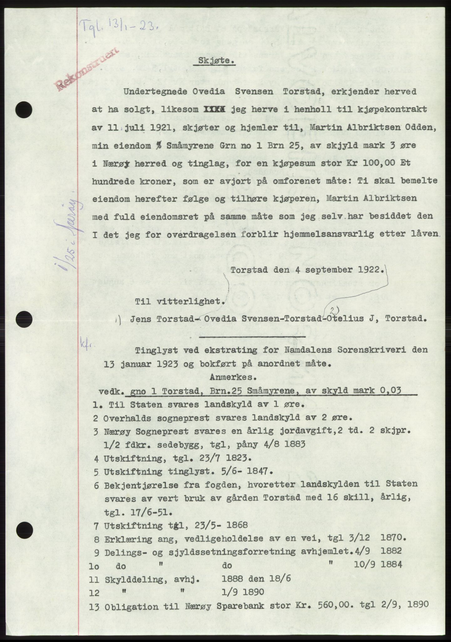 Namdal sorenskriveri, SAT/A-4133/1/2/2C: Mortgage book no. -, 1922-1925, Deed date: 13.01.1923