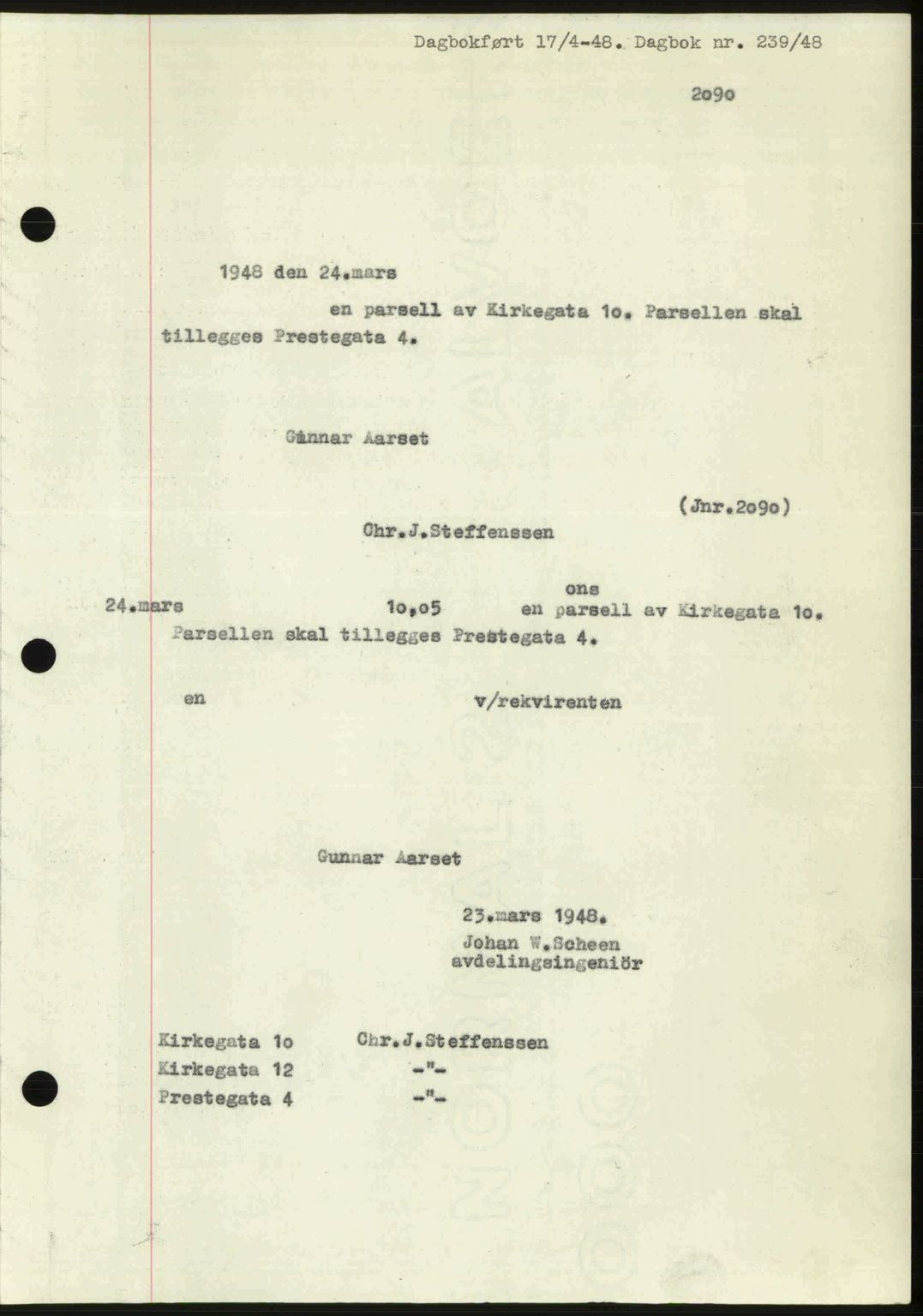 Ålesund byfogd, AV/SAT-A-4384: Mortgage book no. 37A (1), 1947-1949, Diary no: : 239/1948