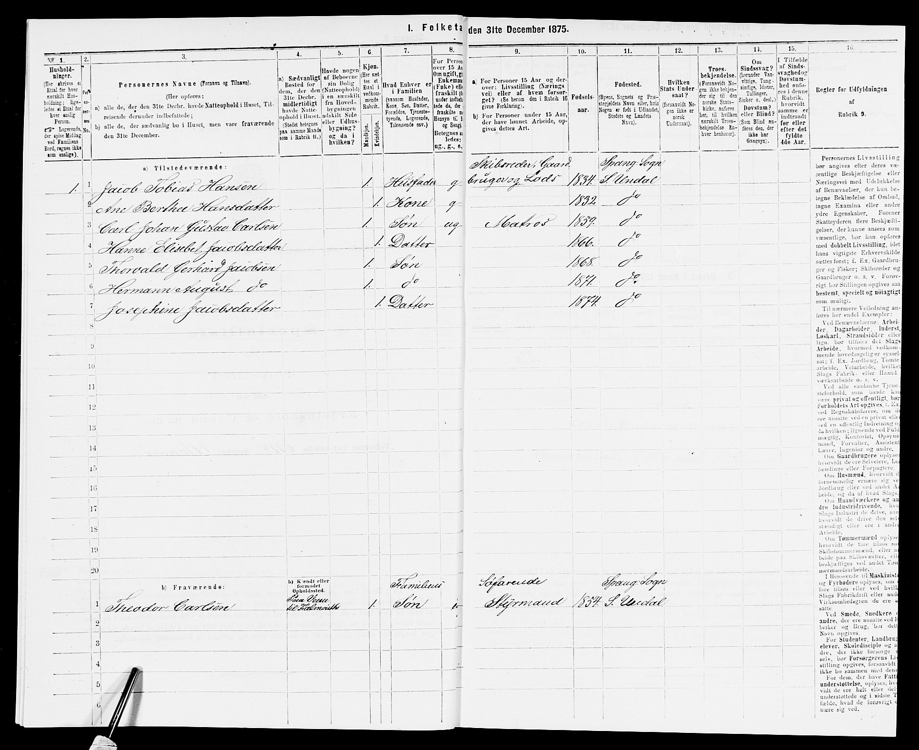 SAK, 1875 census for 1029P Sør-Audnedal, 1875, p. 1892