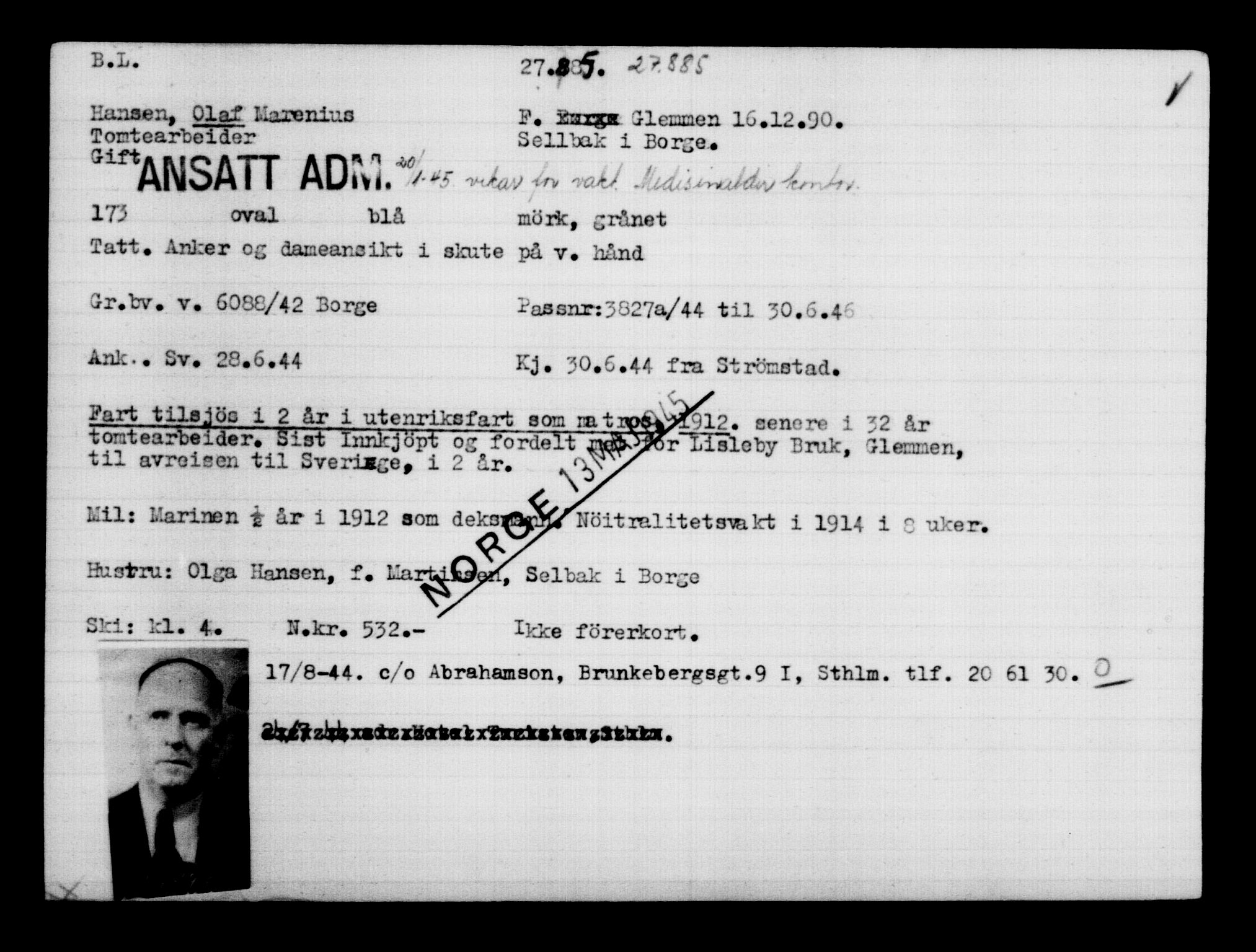 Utenriksstasjonene, Legasjonen i Stockholm, Flyktningkontoret, AV/RA-S-6753/V/Va/L0011: Kjesäterkartoteket, flyktninger med registreringsnr. 25300-28349, 1940-1945, p. 2753