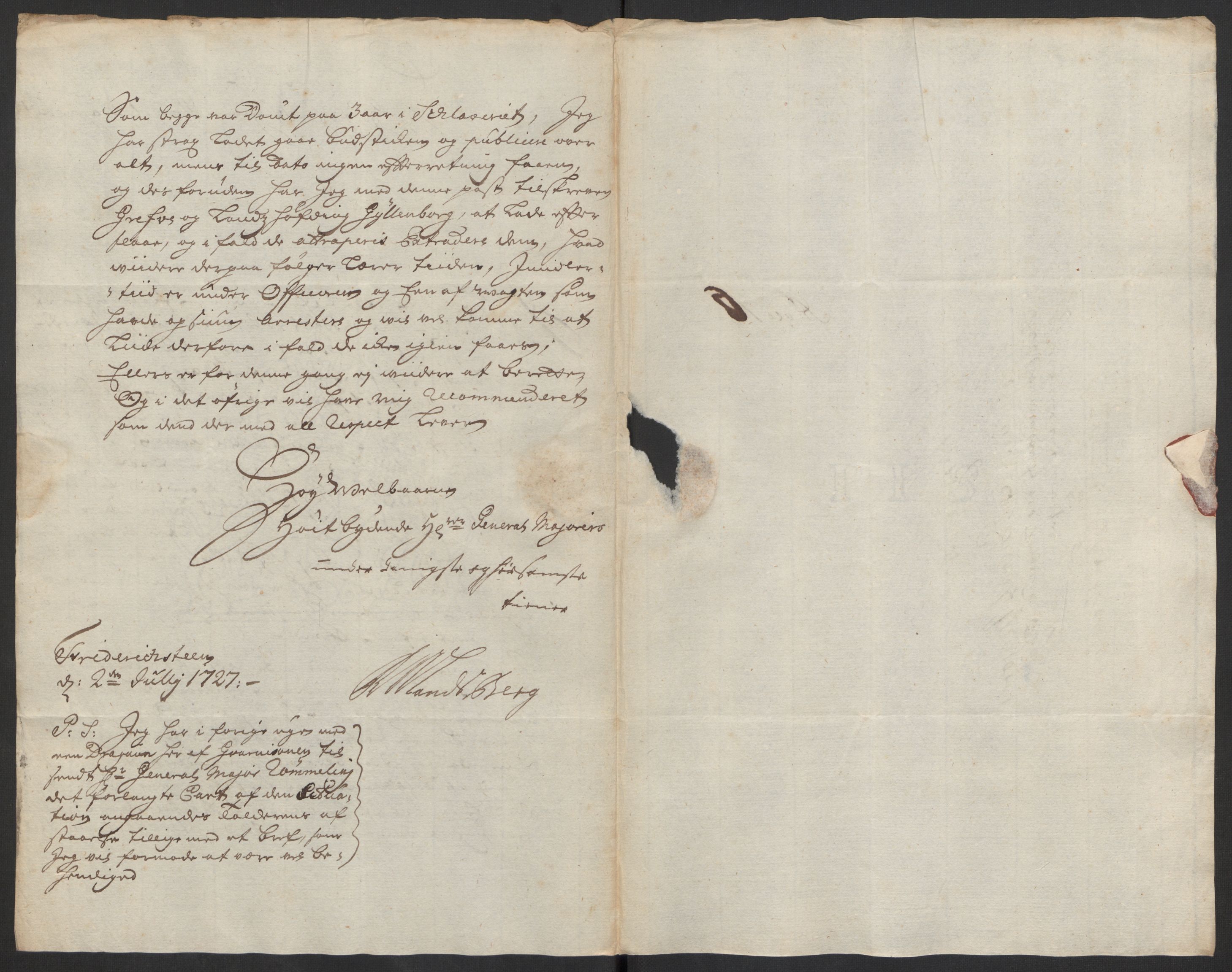 Kommanderende general (KG I) med Det norske krigsdirektorium, AV/RA-EA-5419/D/L0153: Fredriksten festning: Brev, inventarfortegnelser og regnskapsekstrakter, 1724-1729, p. 466