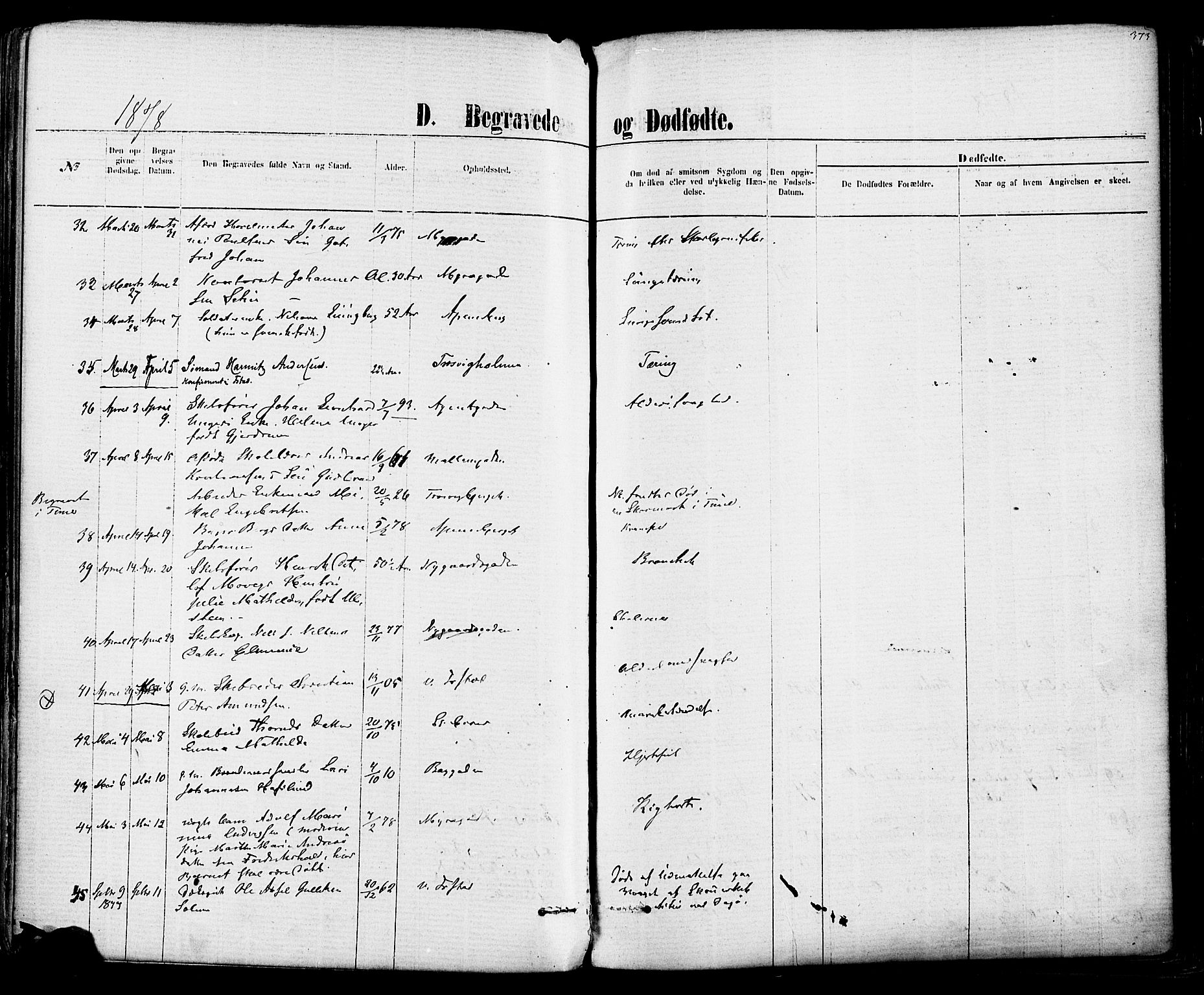 Fredrikstad domkirkes prestekontor Kirkebøker, SAO/A-10906/F/Fa/L0001: Parish register (official) no. 1, 1871-1878, p. 373
