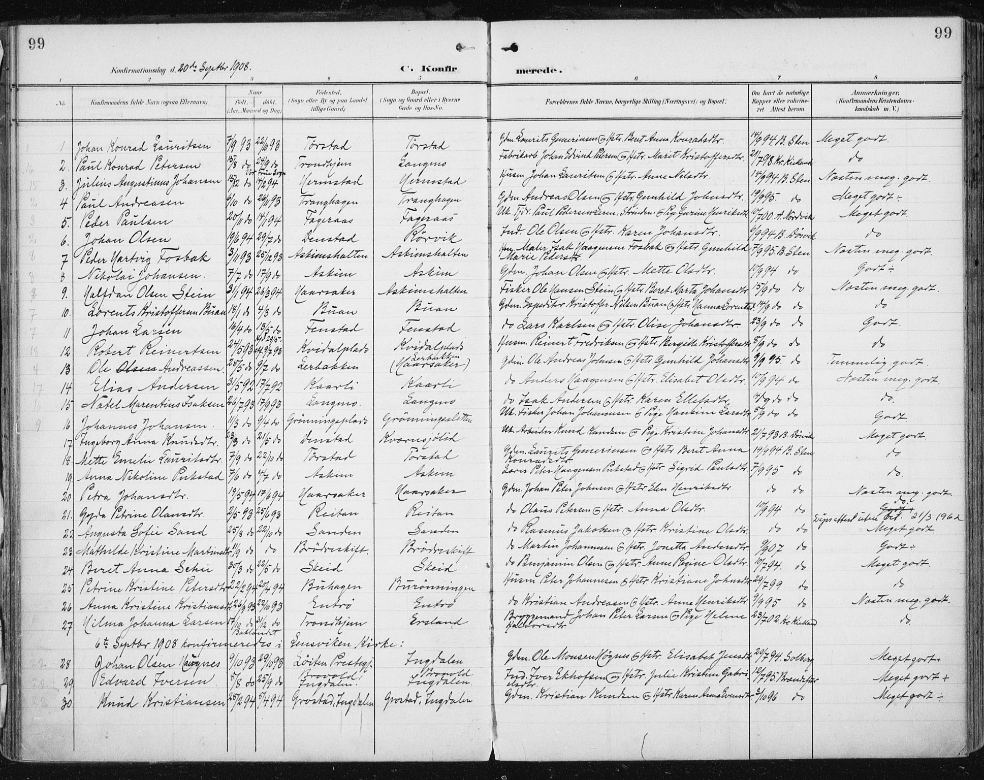 Ministerialprotokoller, klokkerbøker og fødselsregistre - Sør-Trøndelag, SAT/A-1456/646/L0616: Parish register (official) no. 646A14, 1900-1918, p. 99