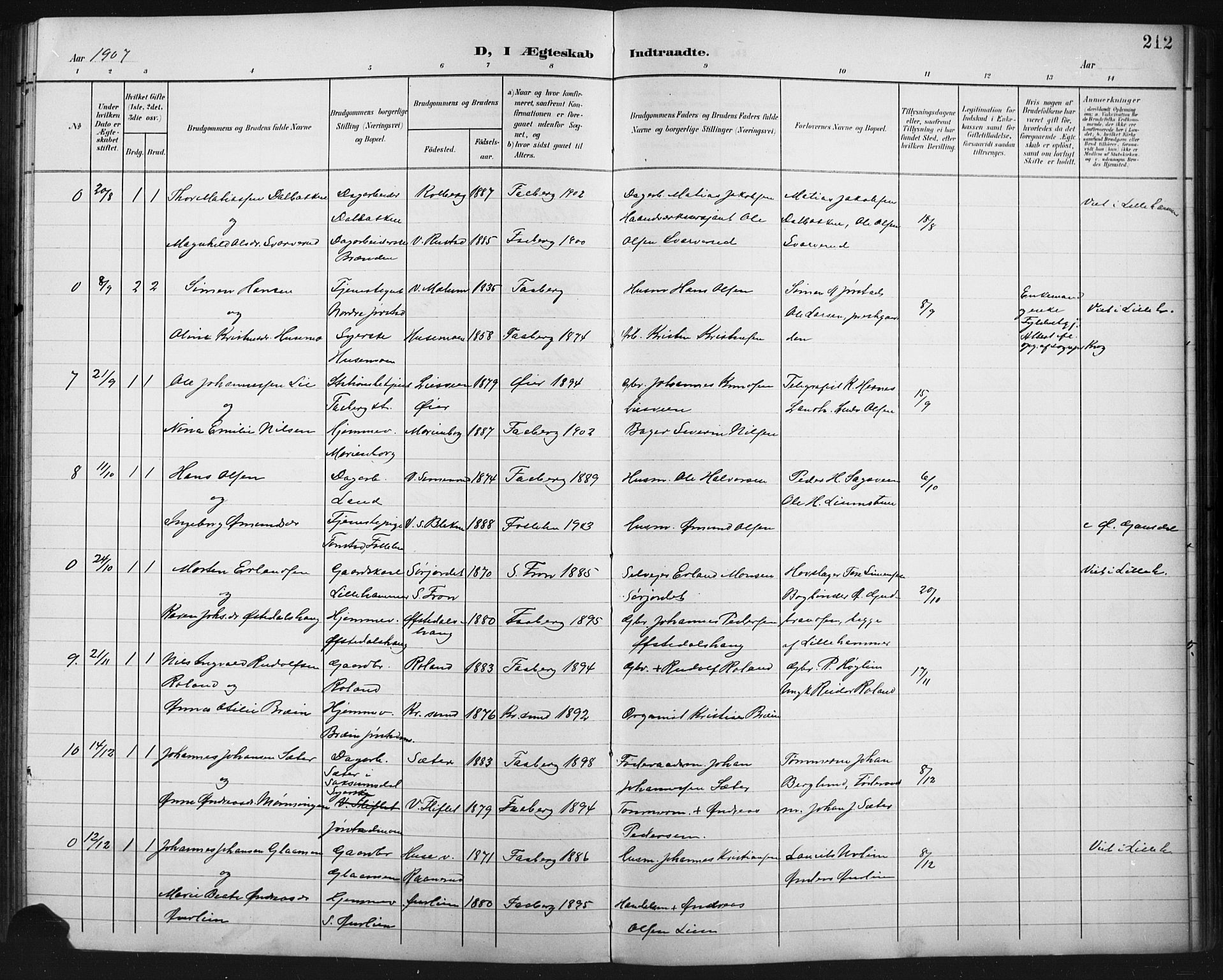 Fåberg prestekontor, SAH/PREST-086/H/Ha/Hab/L0011: Parish register (copy) no. 11, 1901-1921, p. 212