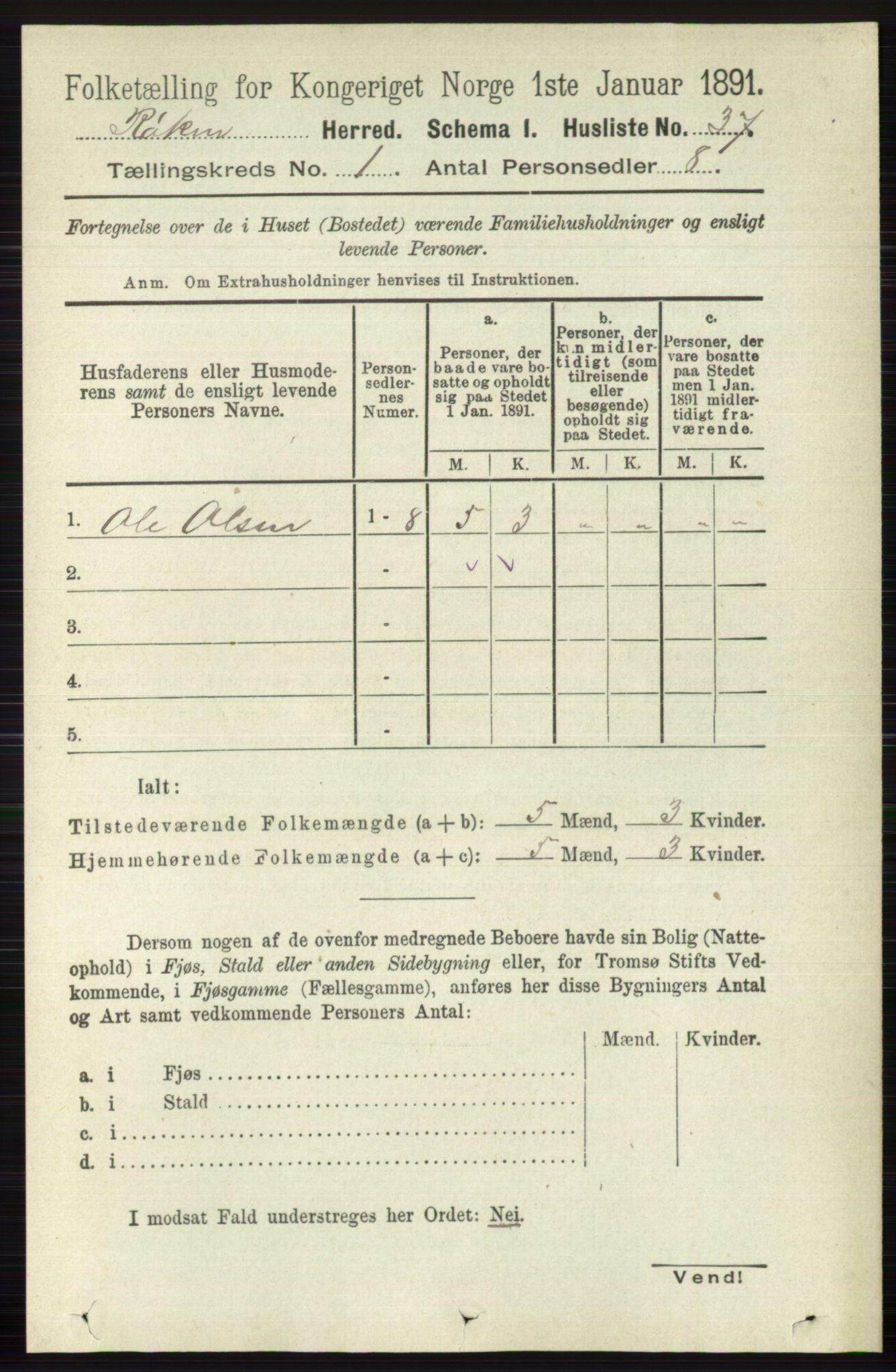 RA, 1891 census for 0627 Røyken, 1891, p. 60