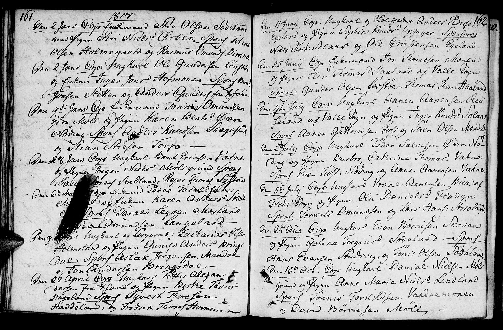Holum sokneprestkontor, SAK/1111-0022/F/Fa/Faa/L0003: Parish register (official) no. A 3, 1780-1821, p. 161-162