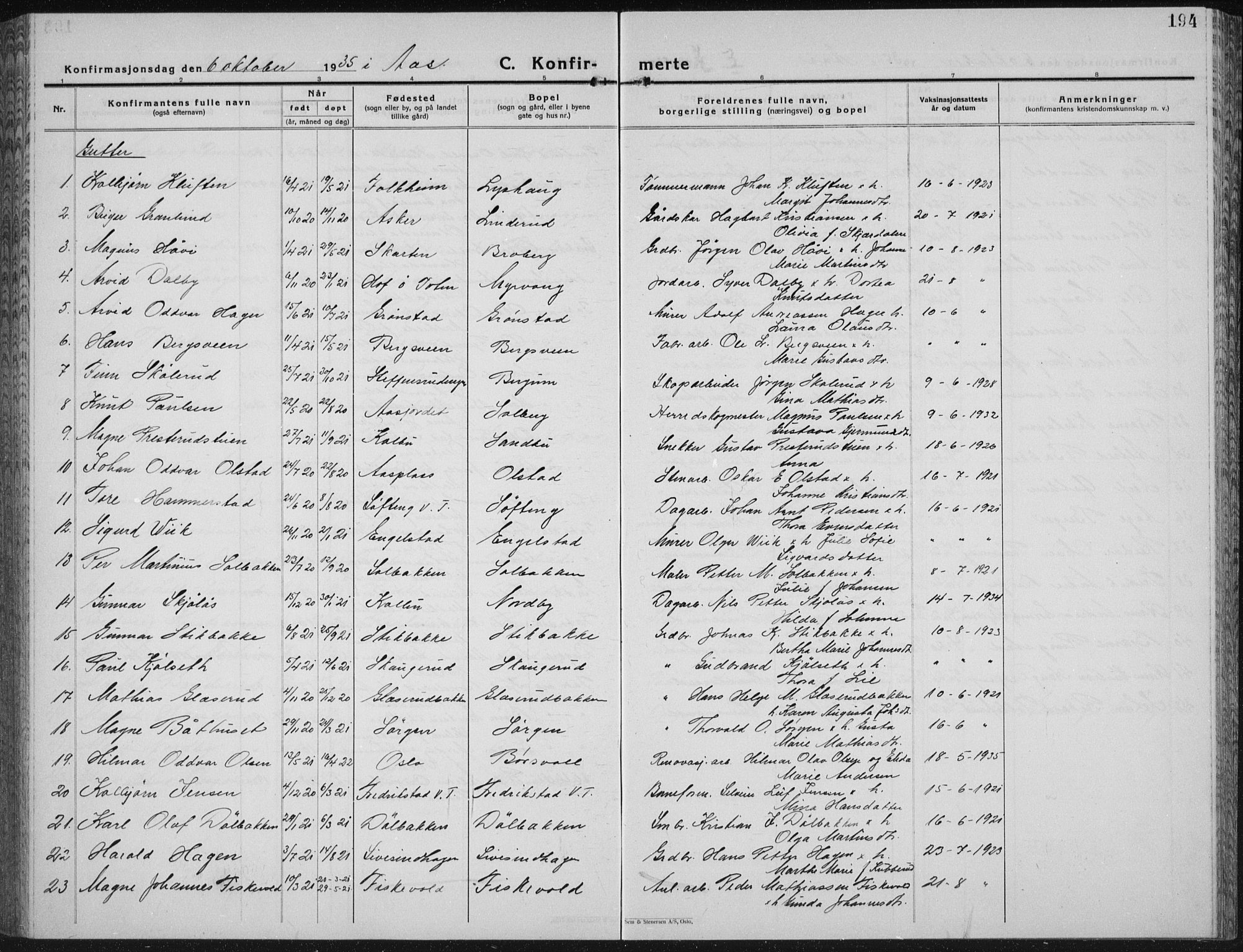 Vestre Toten prestekontor, AV/SAH-PREST-108/H/Ha/Hab/L0018: Parish register (copy) no. 18, 1928-1941, p. 194