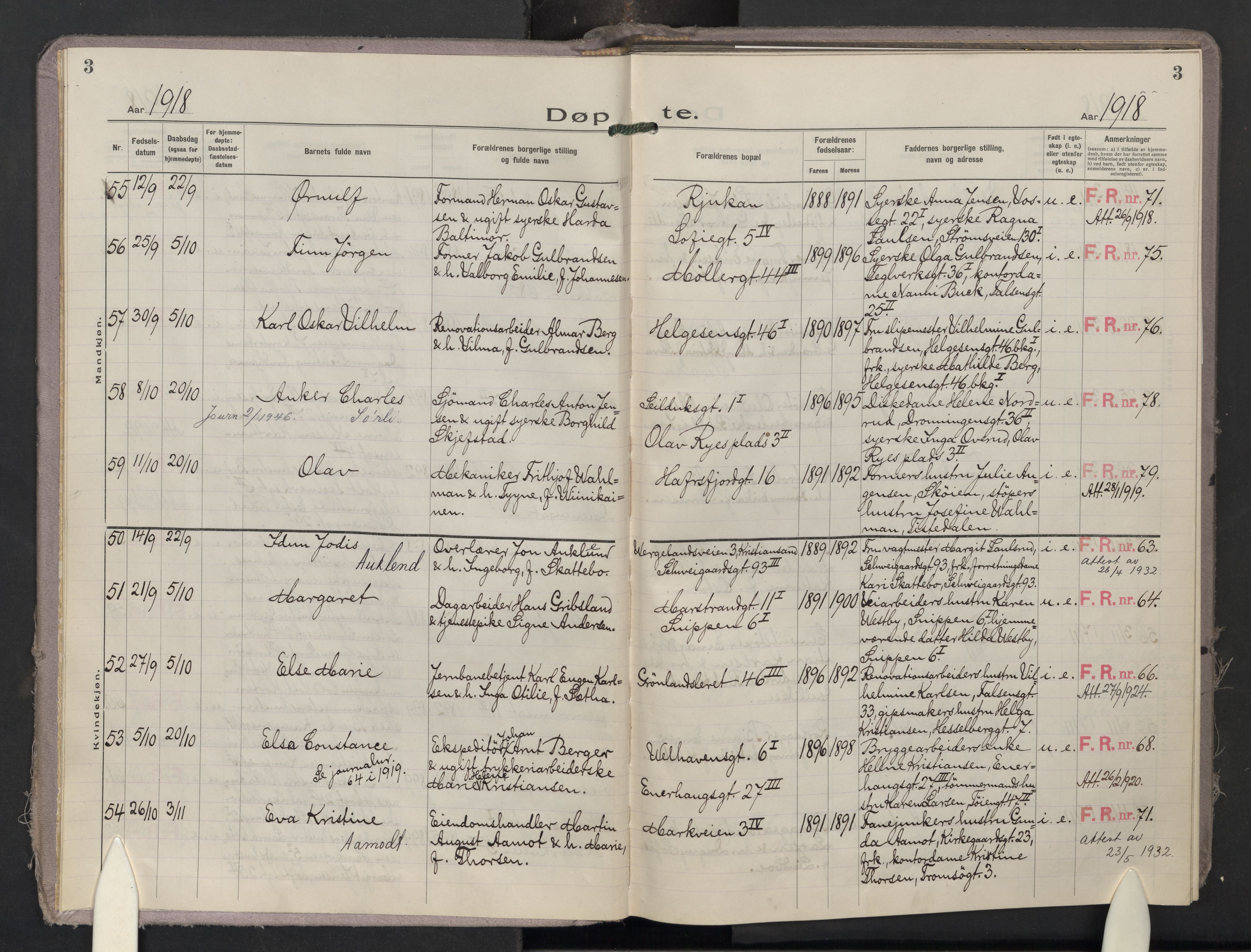 Krohgstøtten sykehusprest Kirkebøker, AV/SAO-A-10854/F/Fa/L0005: Parish register (official) no. 5, 1918-1959, p. 3