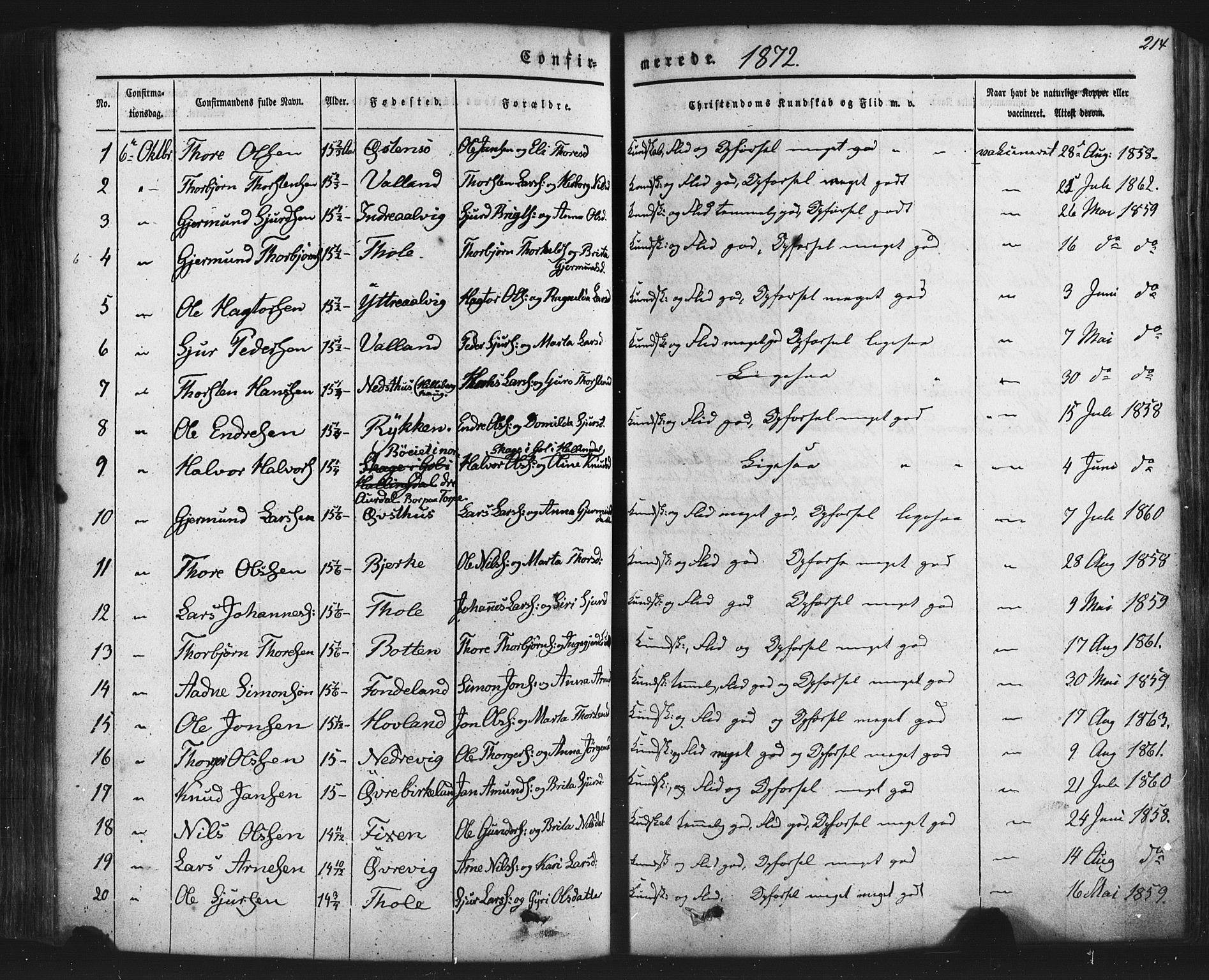 Kvam sokneprestembete, AV/SAB-A-76201/H/Haa: Parish register (official) no. A 9, 1864-1879, p. 214