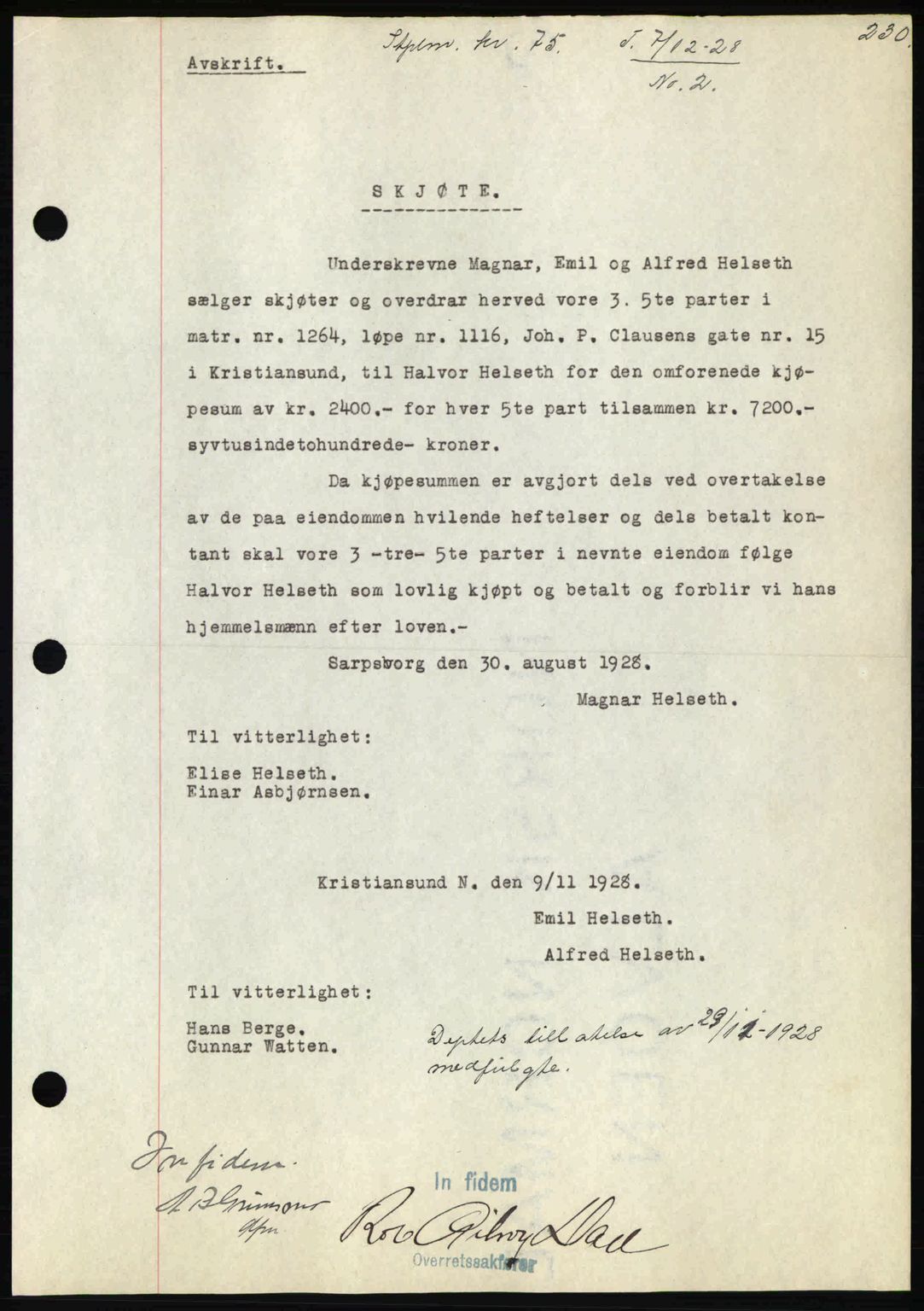 Kristiansund byfogd, AV/SAT-A-4587/A/27: Mortgage book no. 22, 1928-1929, Deed date: 07.12.1928
