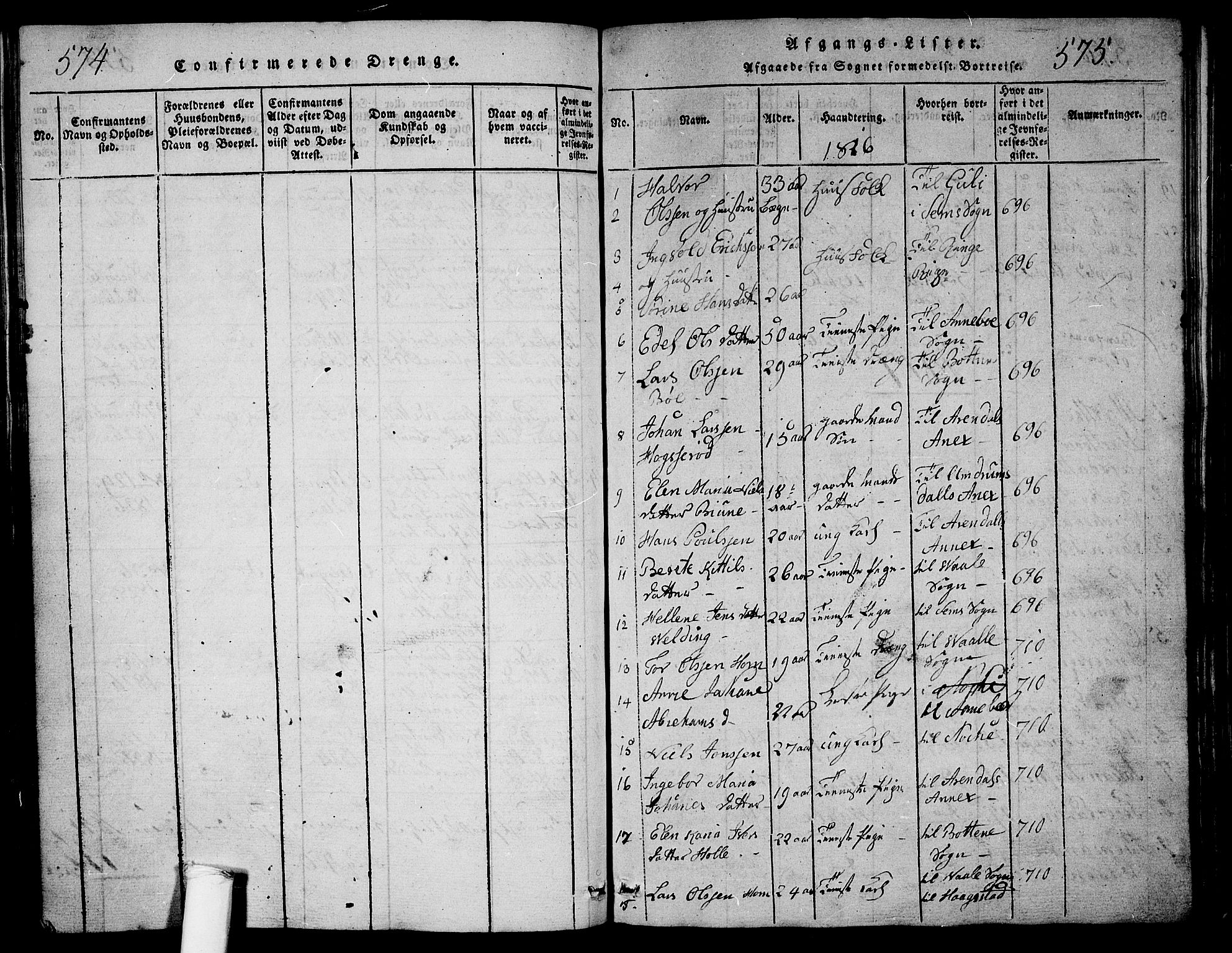 Ramnes kirkebøker, SAKO/A-314/G/Ga/L0001: Parish register (copy) no. I 1, 1813-1847, p. 574-575