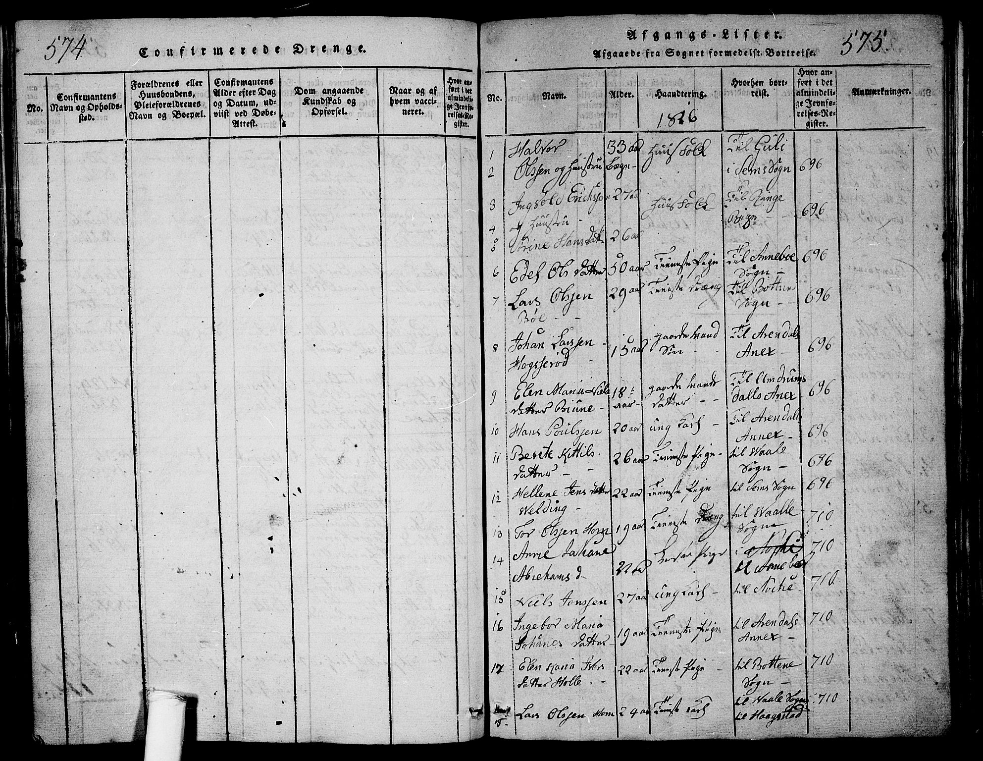 Ramnes kirkebøker, AV/SAKO-A-314/G/Ga/L0001: Parish register (copy) no. I 1, 1813-1847, p. 574-575