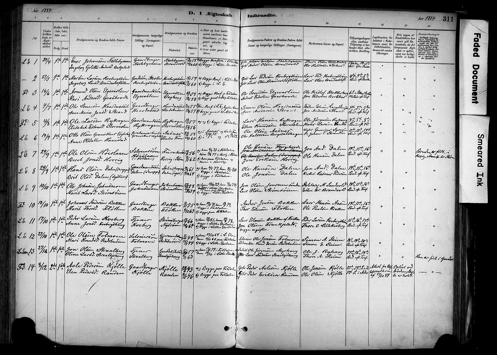 Alvdal prestekontor, AV/SAH-PREST-060/H/Ha/Haa/L0002: Parish register (official) no. 2, 1883-1906, p. 311