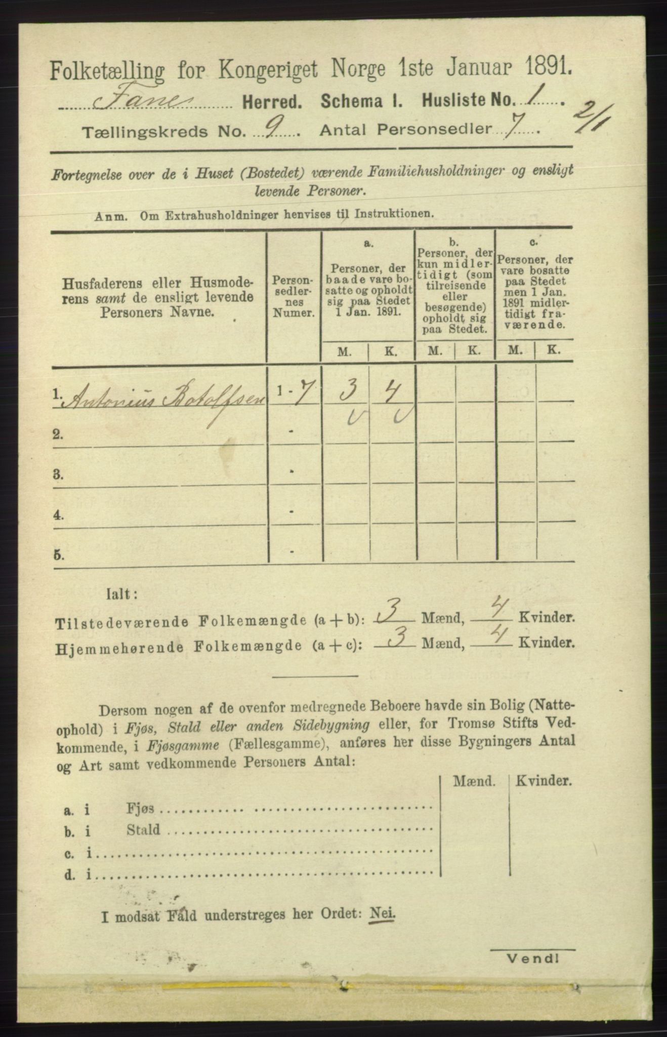 RA, 1891 census for 1249 Fana, 1891, p. 4753