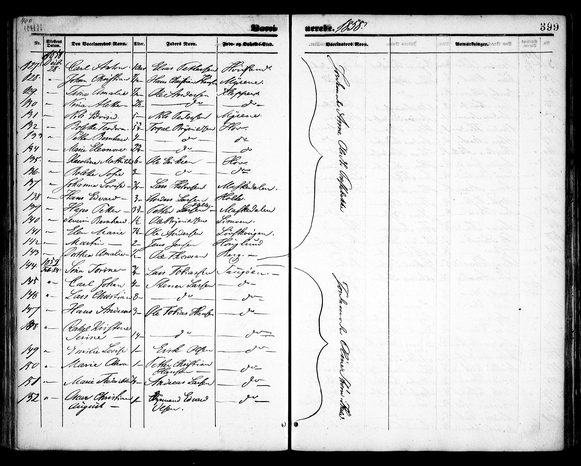 Idd prestekontor Kirkebøker, SAO/A-10911/F/Fc/L0004b: Parish register (official) no. III 4B, 1848-1860, p. 399