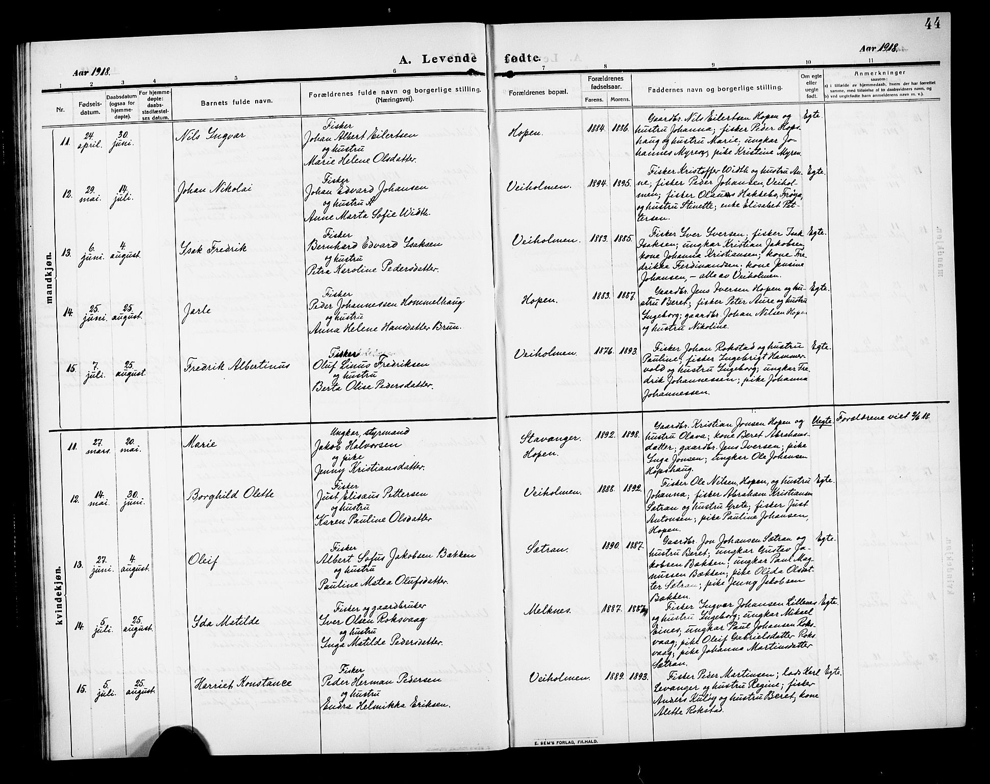 Ministerialprotokoller, klokkerbøker og fødselsregistre - Møre og Romsdal, AV/SAT-A-1454/583/L0956: Parish register (copy) no. 583C01, 1909-1925, p. 44