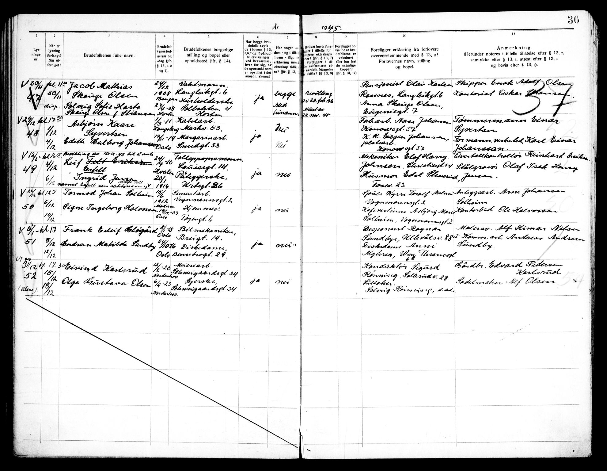 Grønland prestekontor Kirkebøker, AV/SAO-A-10848/H/Ha/L0004: Banns register no. 4, 1939-1951, p. 36