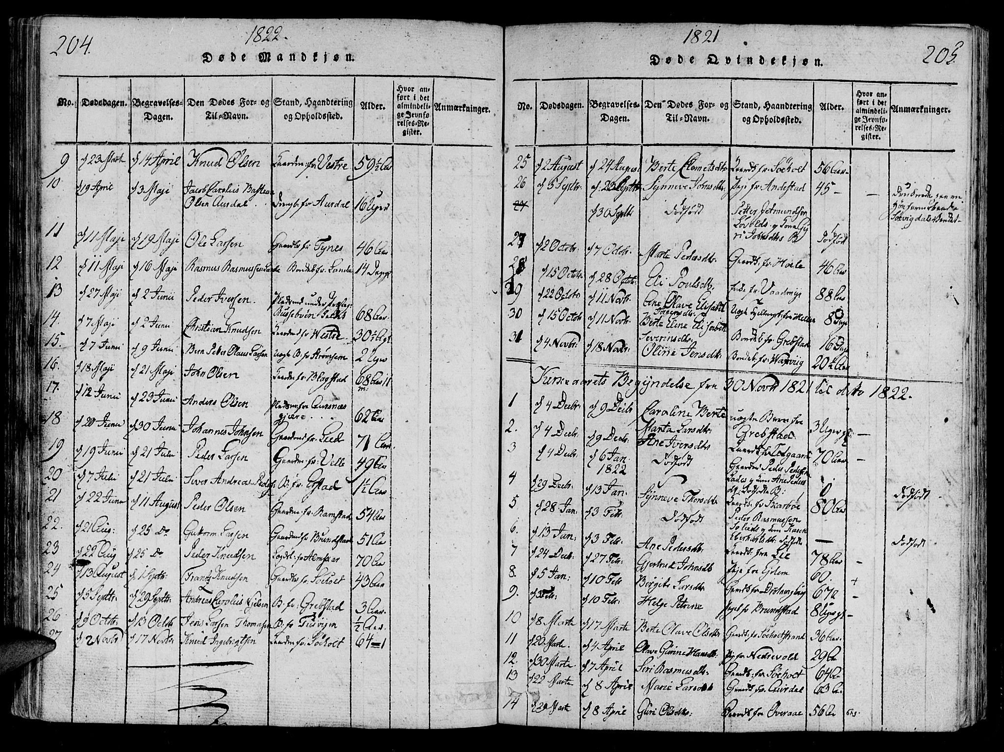 Ministerialprotokoller, klokkerbøker og fødselsregistre - Møre og Romsdal, AV/SAT-A-1454/522/L0310: Parish register (official) no. 522A05, 1816-1832, p. 204-205