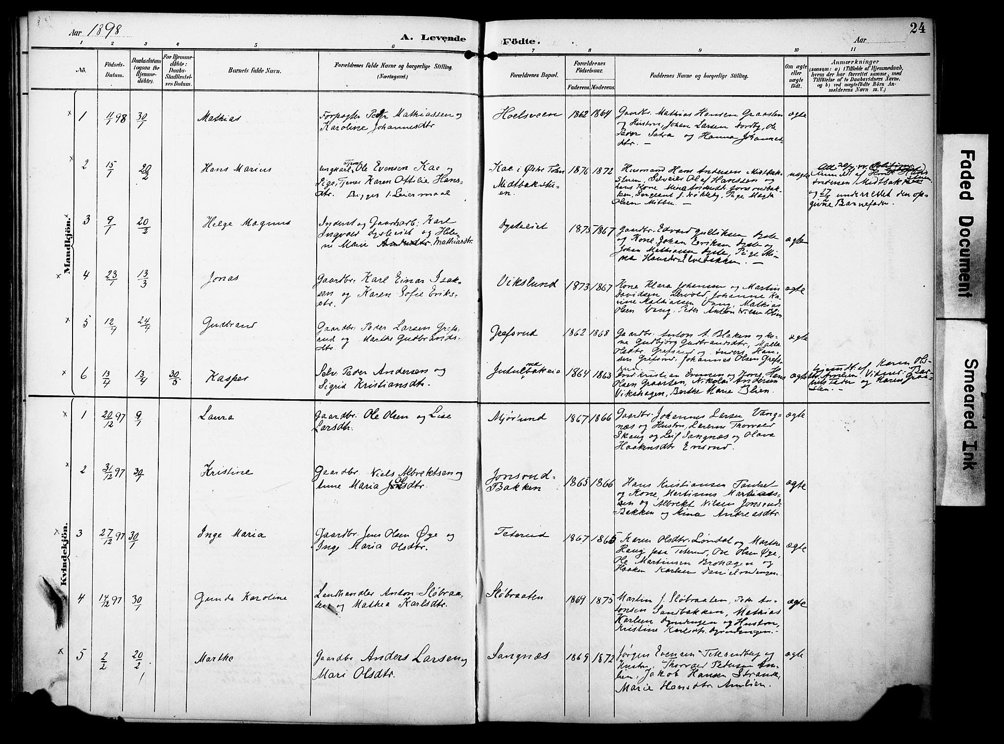 Vestre Toten prestekontor, AV/SAH-PREST-108/H/Ha/Haa/L0012: Parish register (official) no. 12, 1890-1906, p. 24