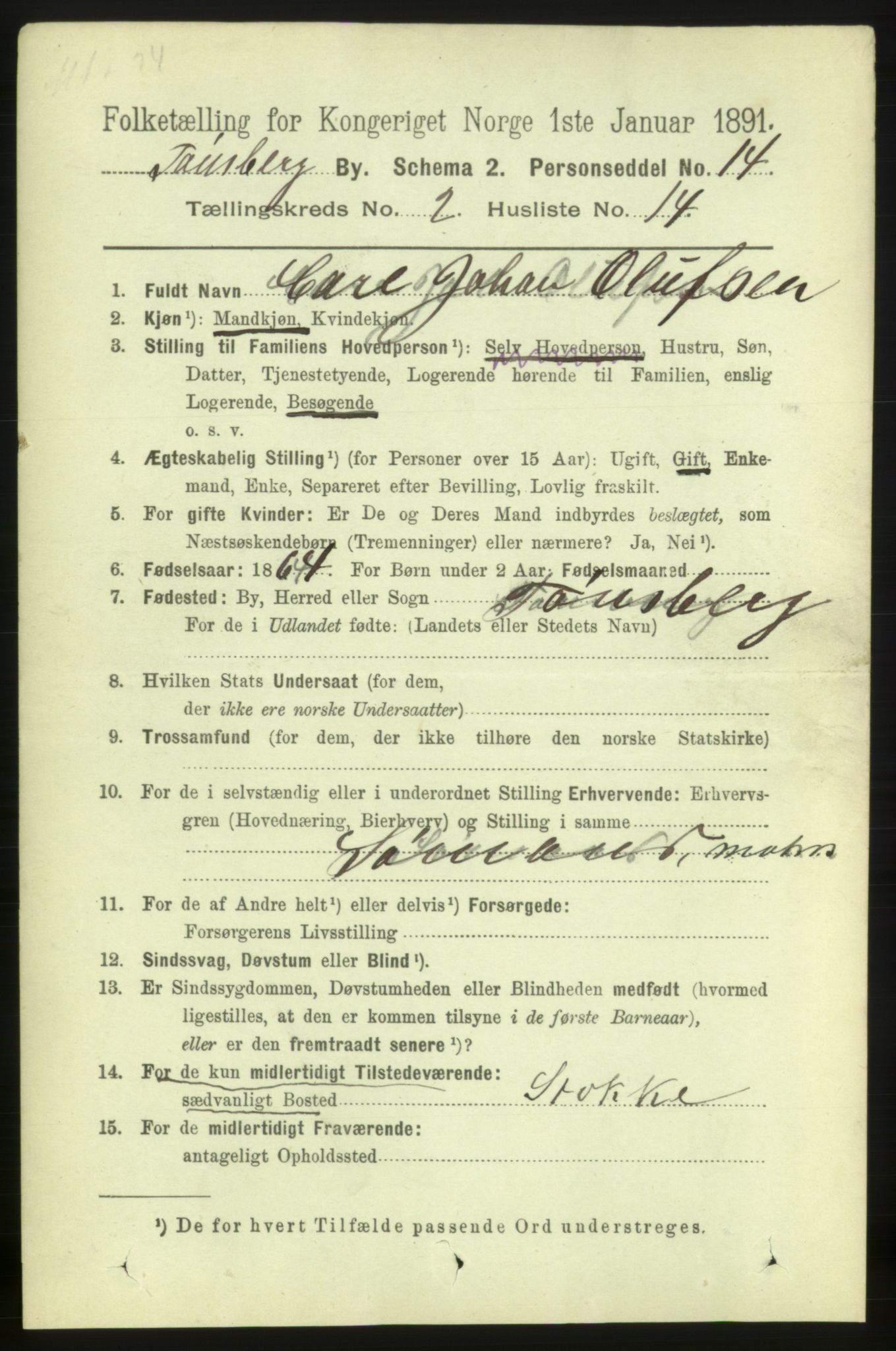 RA, 1891 census for 0705 Tønsberg, 1891, p. 1669