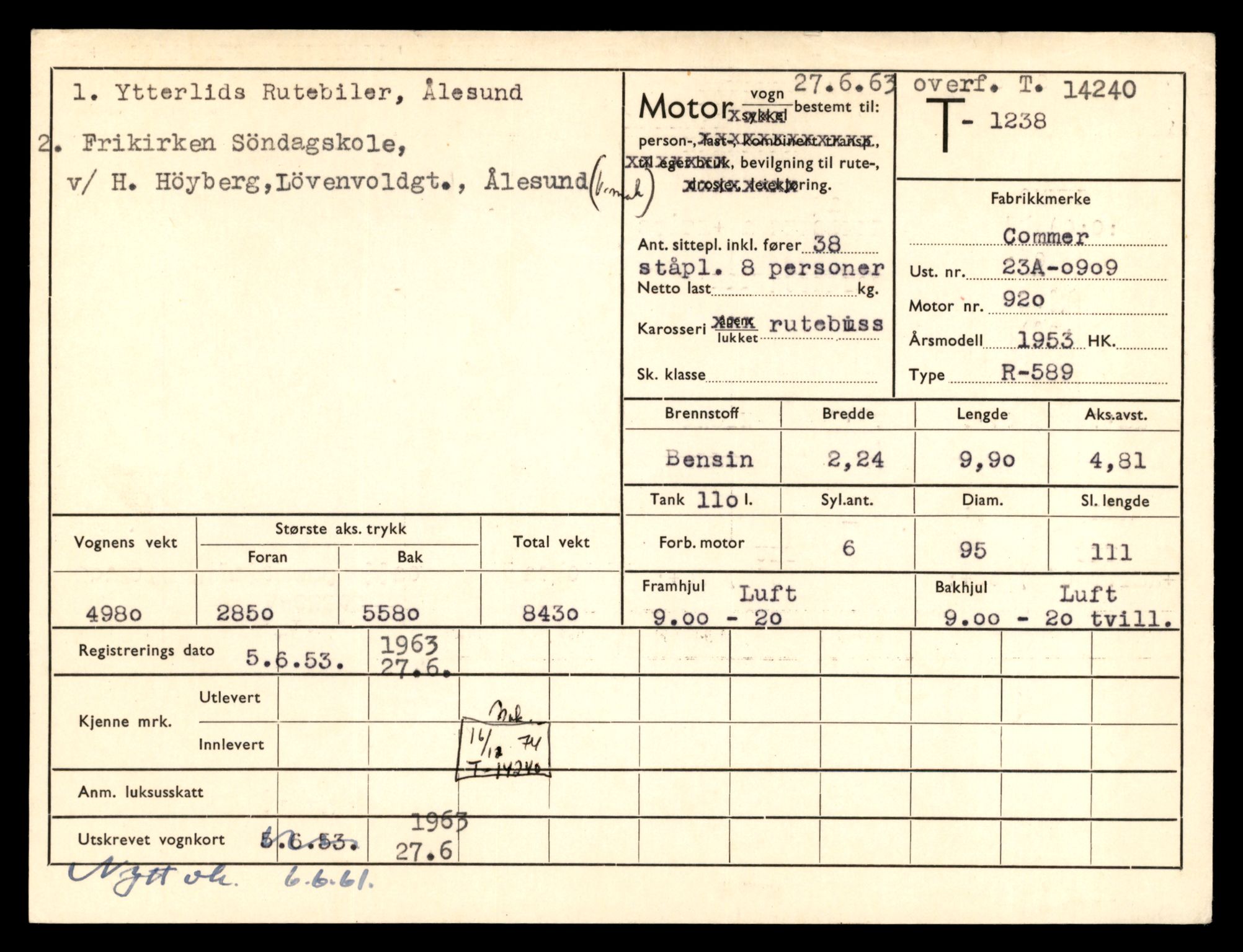 Møre og Romsdal vegkontor - Ålesund trafikkstasjon, AV/SAT-A-4099/F/Fe/L0044: Registreringskort for kjøretøy T 14205 - T 14319, 1927-1998, p. 1048