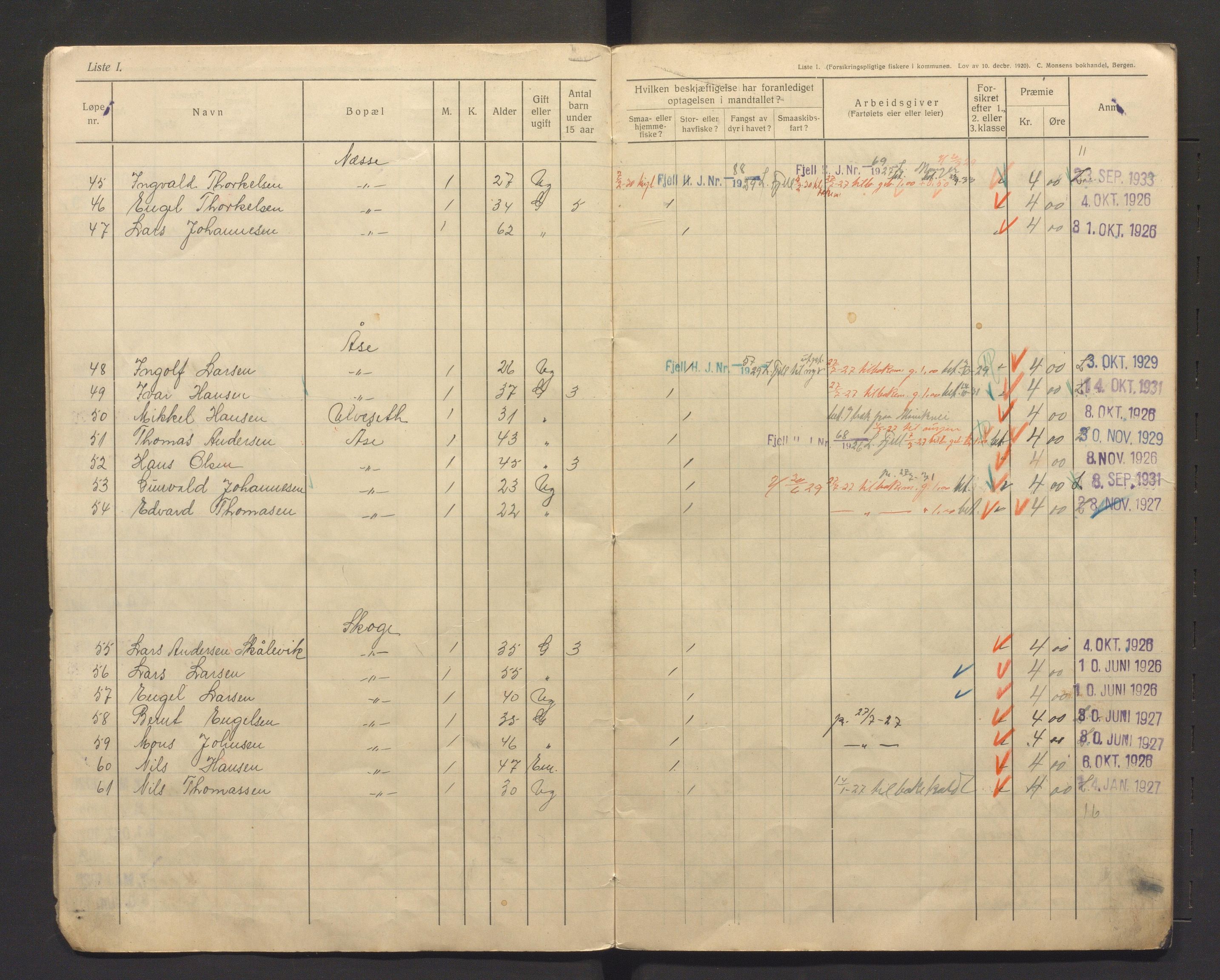 Fjell kommune. Fiskarmanntalsnemnda, IKAH/1246-352/F/Fa/L0001/0005: Fiskarmanntal / Fiskarmanntal, 1926