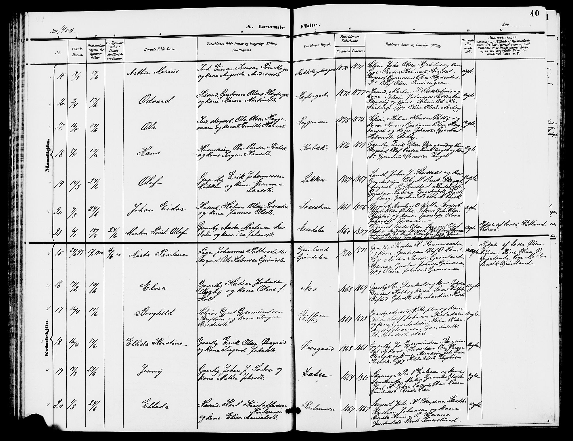 Trysil prestekontor, AV/SAH-PREST-046/H/Ha/Hab/L0006: Parish register (copy) no. 6, 1896-1912, p. 40