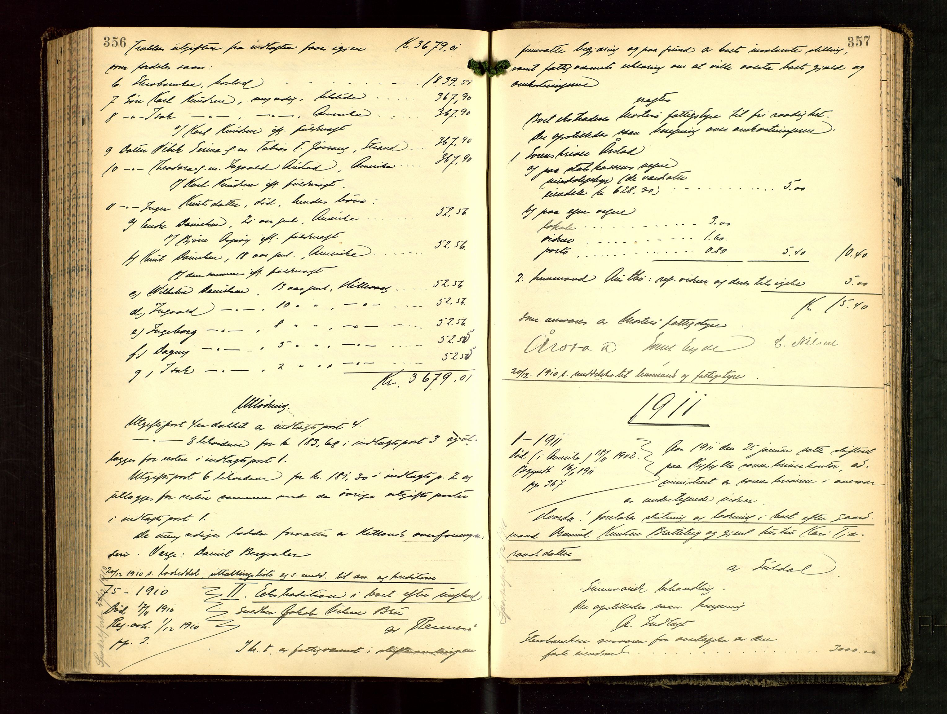 Ryfylke tingrett, SAST/A-100055/001/IV/IVG/L0003: Skifteutlodningsprotokoll Med register, 1907-1912, p. 356-357