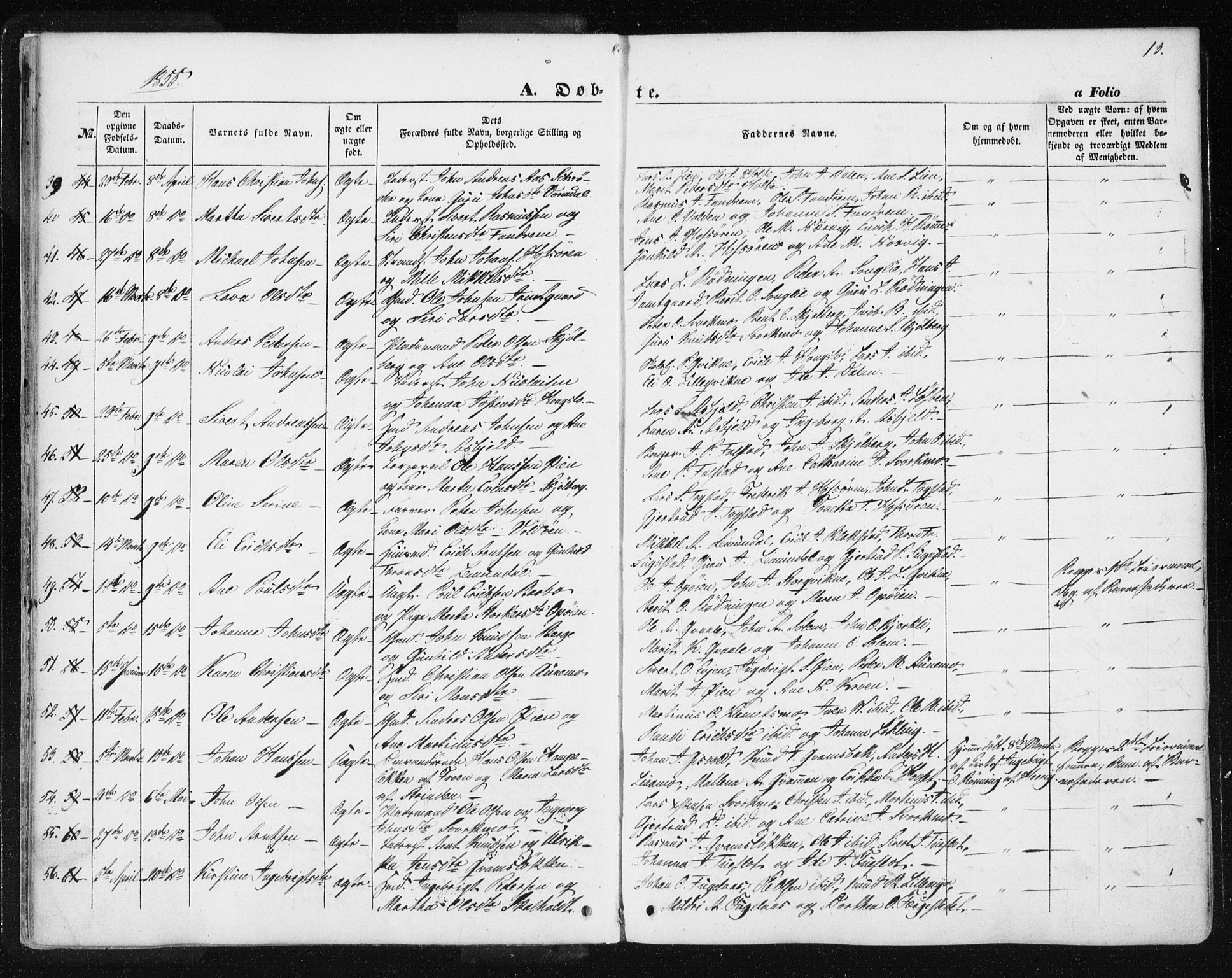 Ministerialprotokoller, klokkerbøker og fødselsregistre - Sør-Trøndelag, SAT/A-1456/668/L0806: Parish register (official) no. 668A06, 1854-1869, p. 13