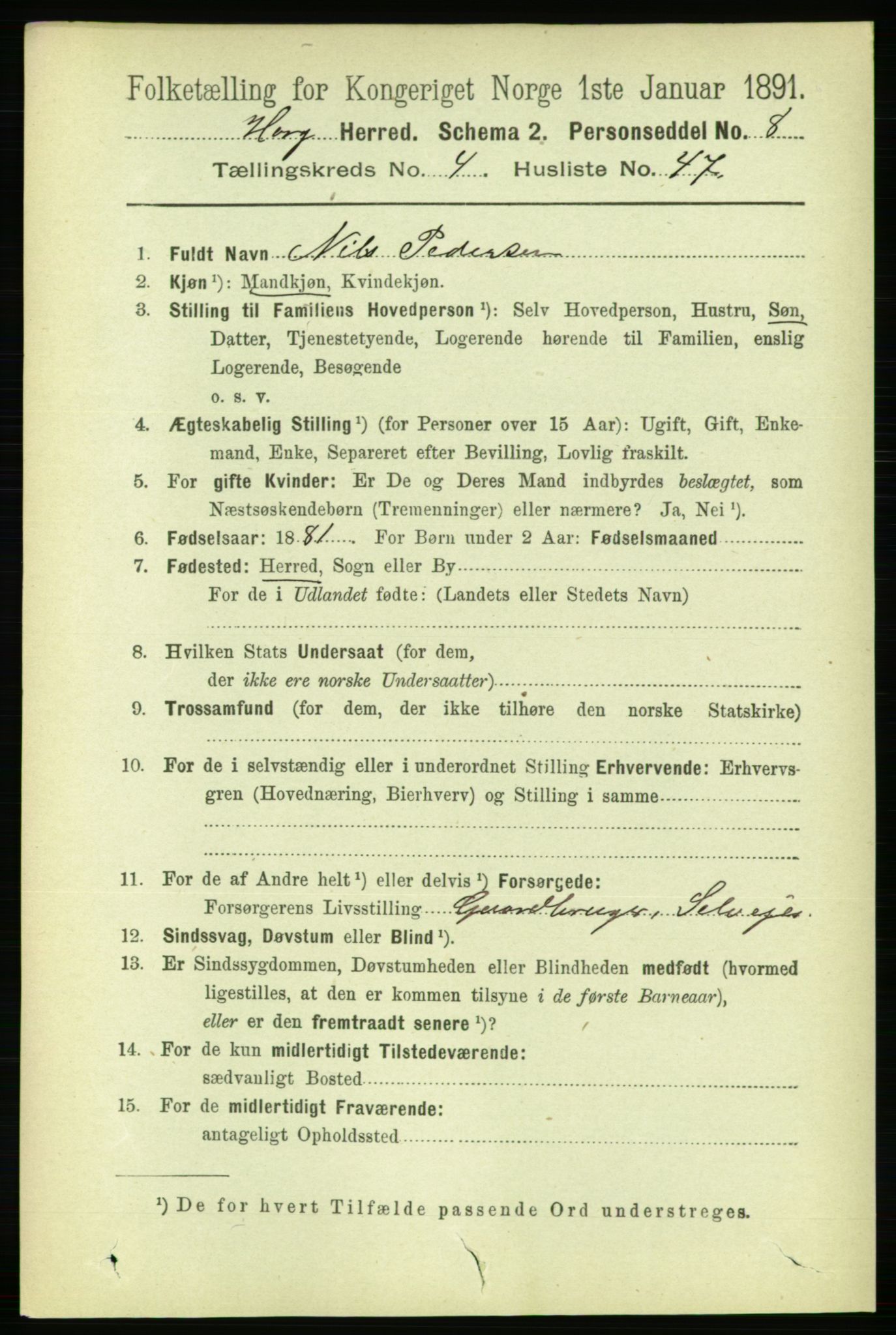 RA, 1891 census for 1650 Horg, 1891, p. 1846